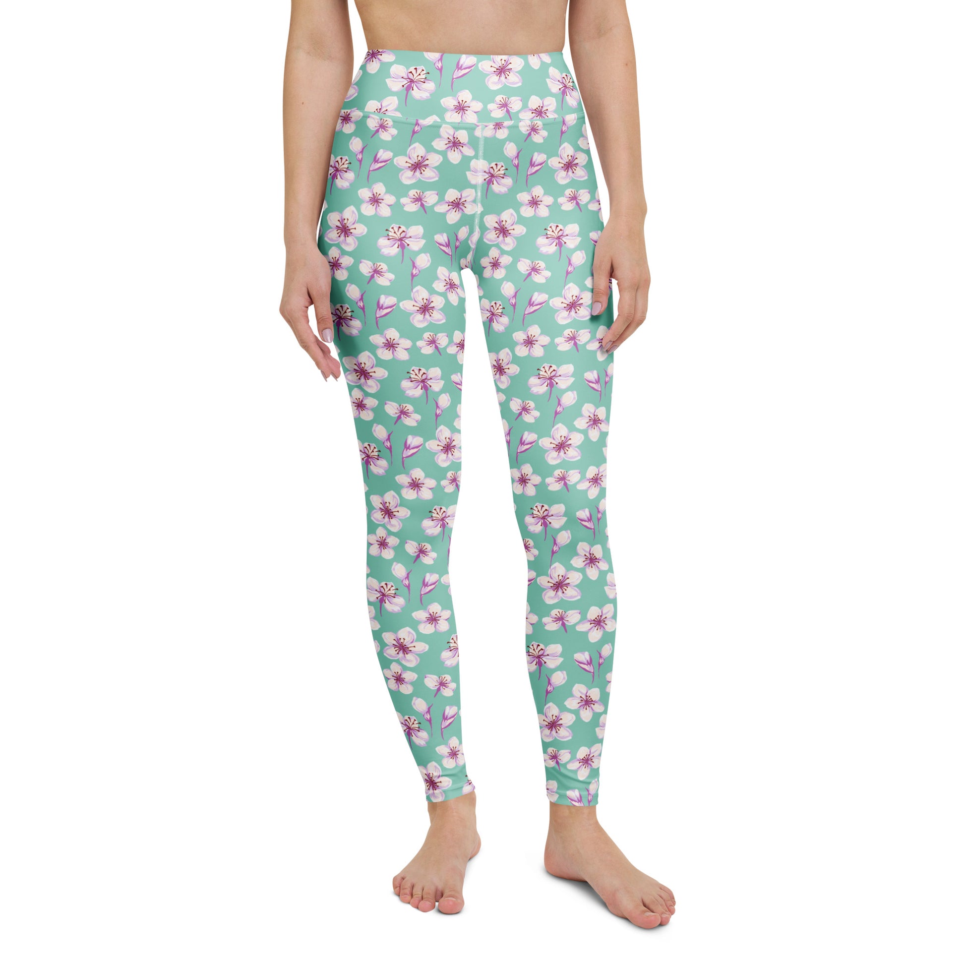 Comfortable Yoga Leggings Cherry Blossom Flowers for Activewear