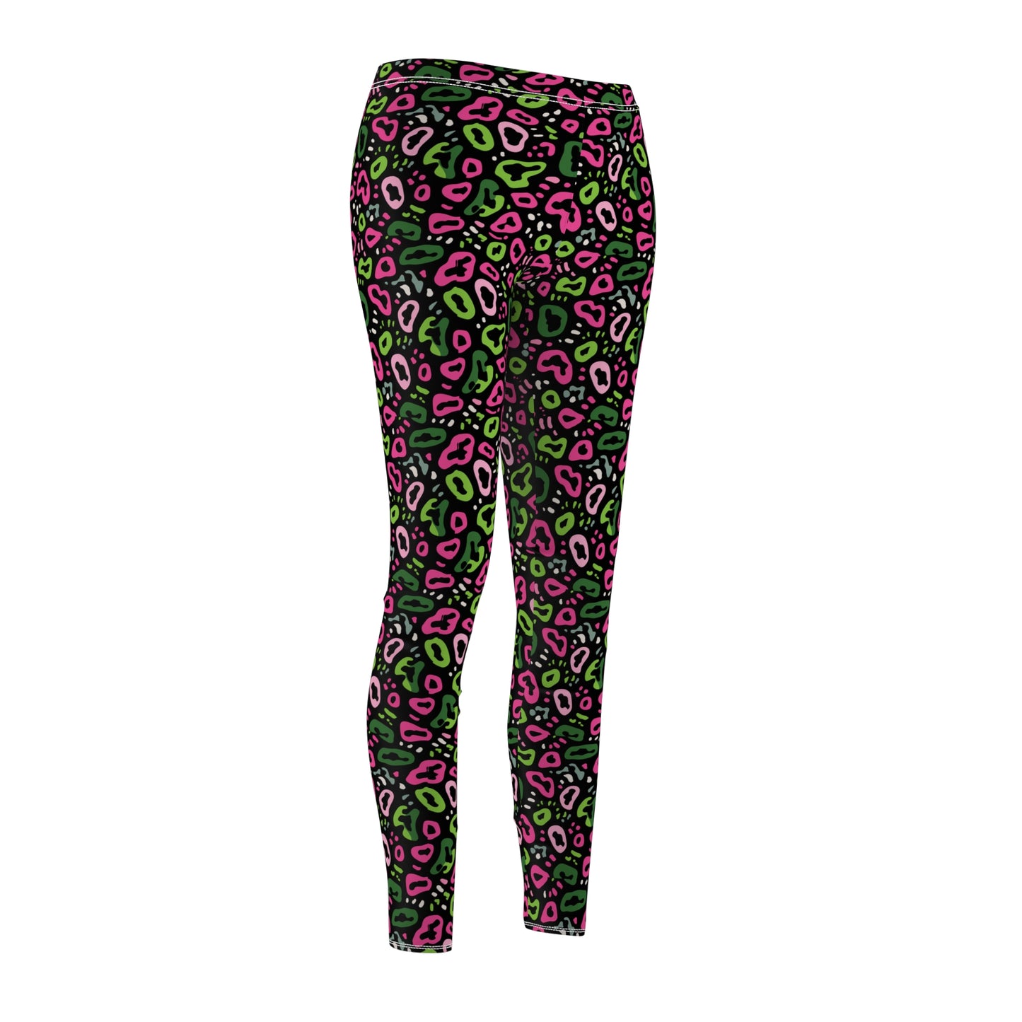Cute Bold Neon Pink and Green Leopard Print Leggings for Casual Wear