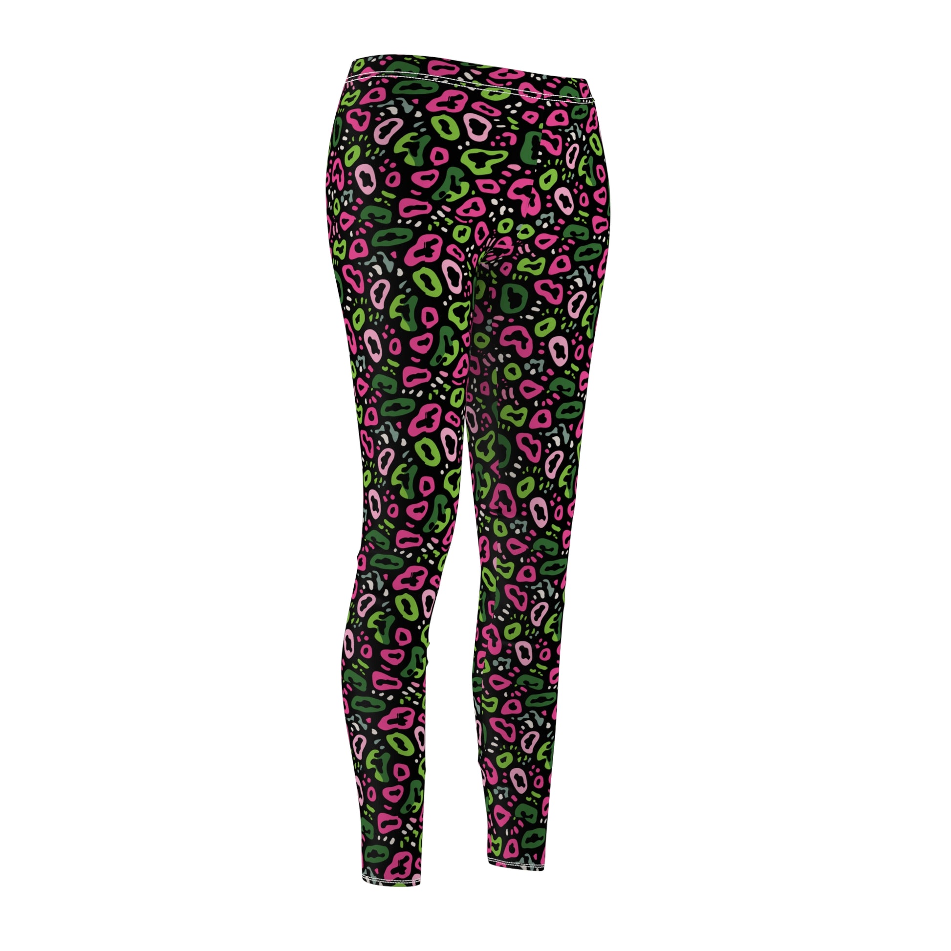 Cute Bold Neon Pink and Green Leopard Print Leggings for Casual Wear