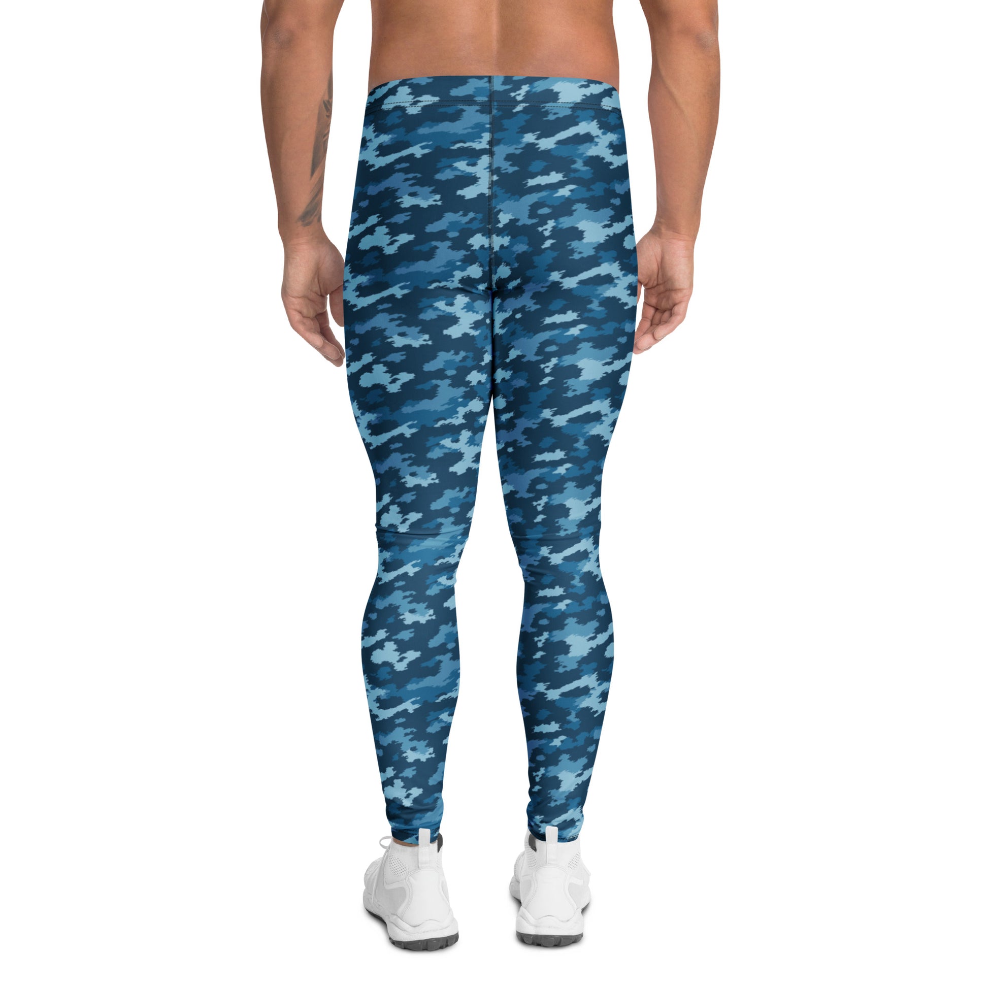 Durable Bold Blue Camo Print Men's Athletic Leggings for Activewear