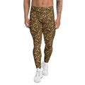A person modeling leopard-print leggings with white sneakers against a plain white background. Durable Bold Brown Leopard Print Men's Leggings Activewear