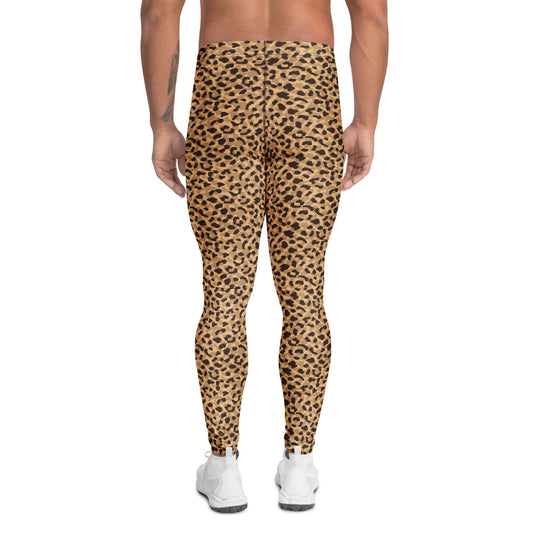Durable Bold Brown Leopard Print Men's Leggings for Active Wear