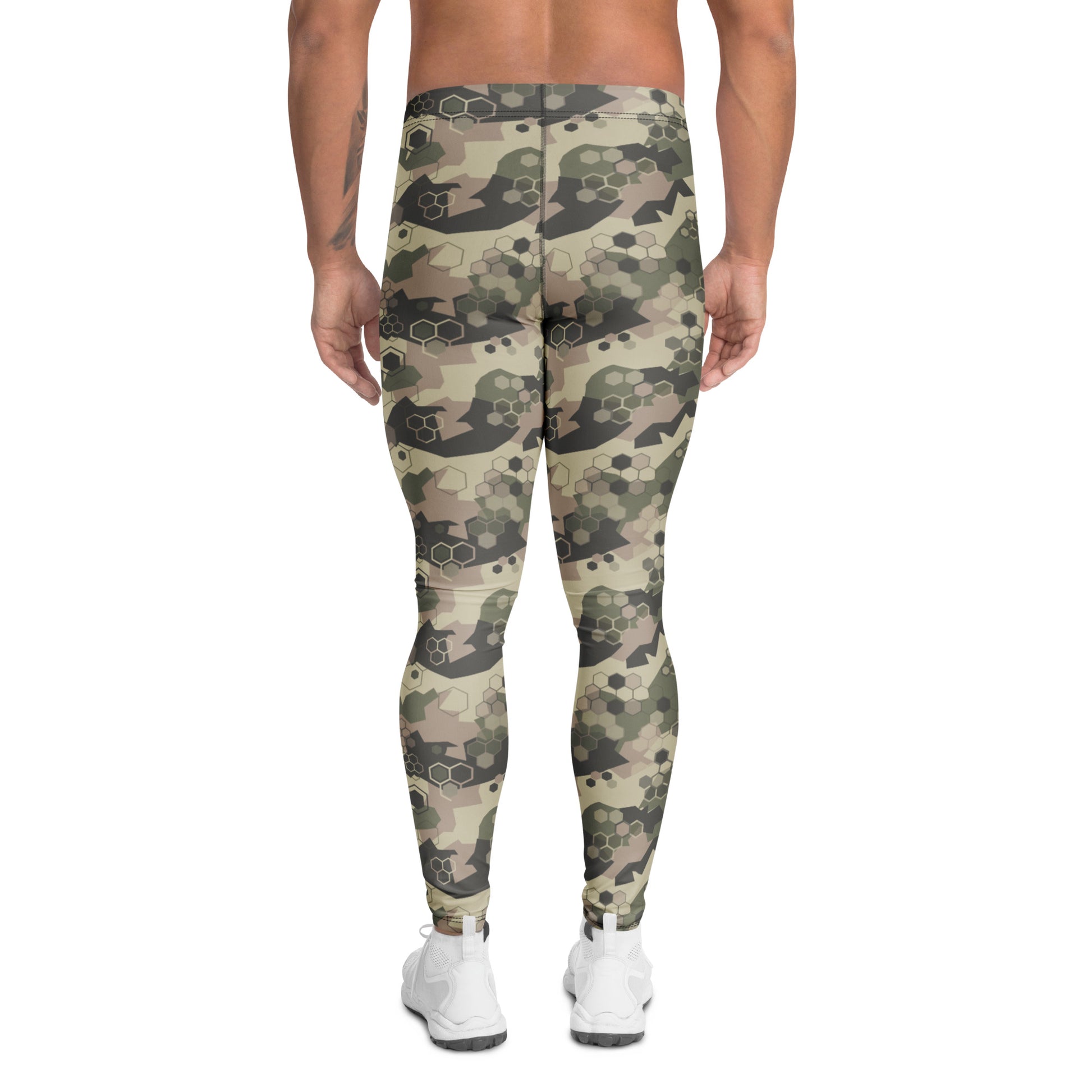 Durable Bold Camouflage Print Geometric Hexagon Men's Athletic Leggings for Activewear