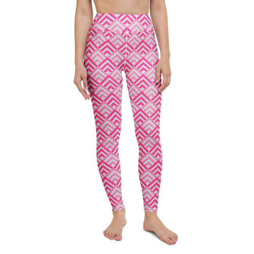 Durable Bold Comfortable Athletic Yoga Leggings Pink Chevron Zigzag Print