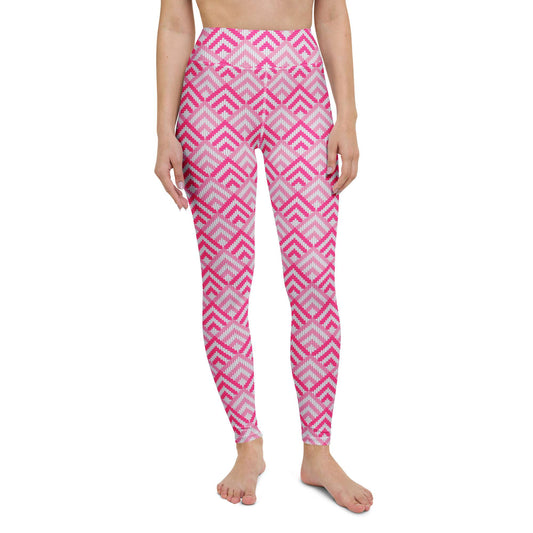 Durable Bold Comfortable Athletic Yoga Leggings Pink Chevron Zigzag Print