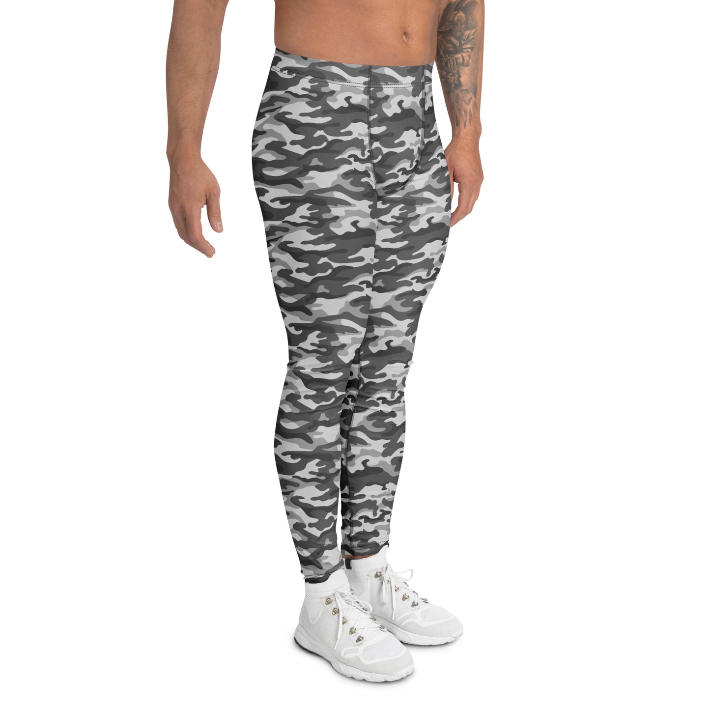 Durable Bold Gray Military Camouflage Pattern Men's Athletic Leggings for Activewear