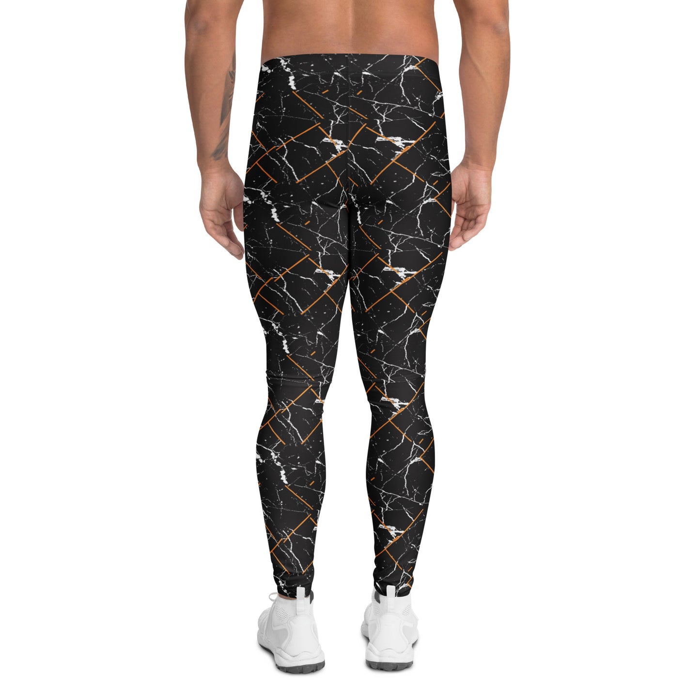 Durable Comfortable Bold Black Marble Stone Pattern Men's Leggings for Activewear