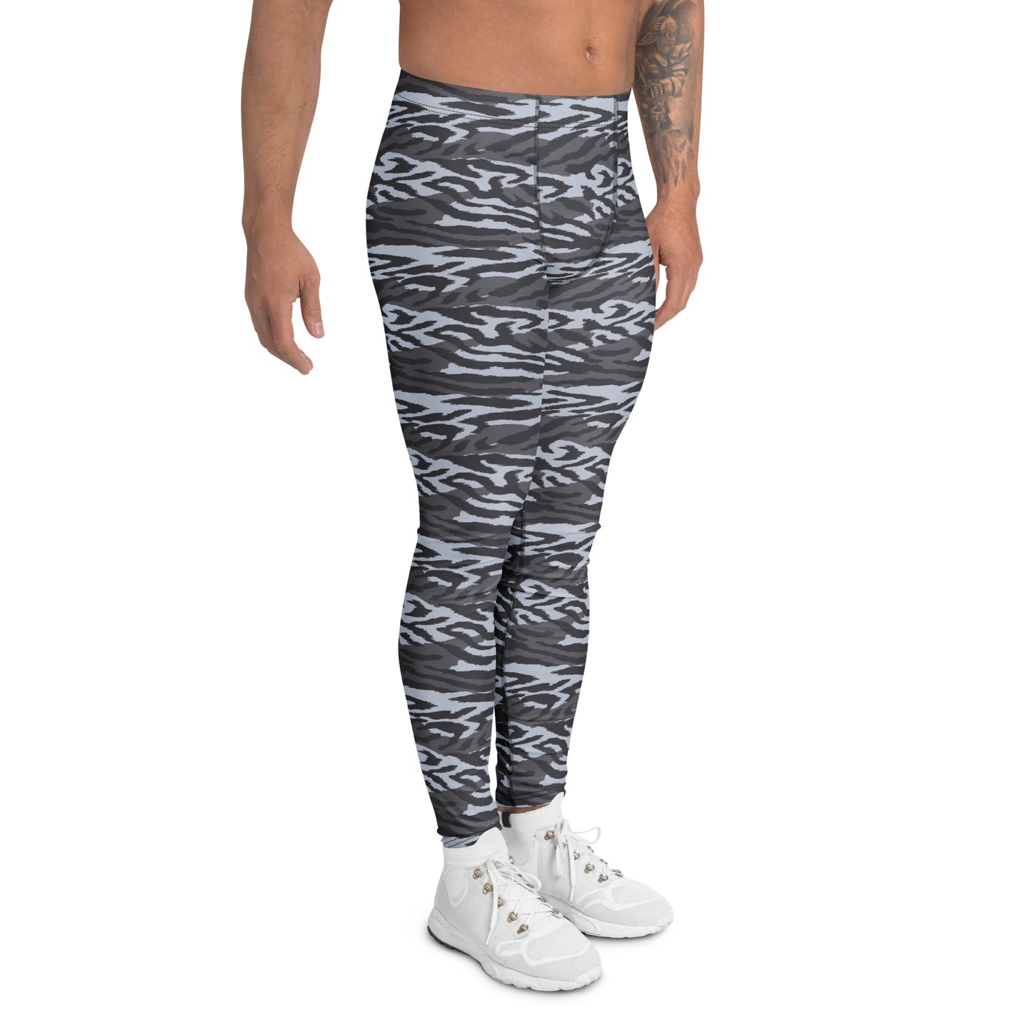Durable Comfortable Gray Camo Men's Athletic Leggings for Activewear
