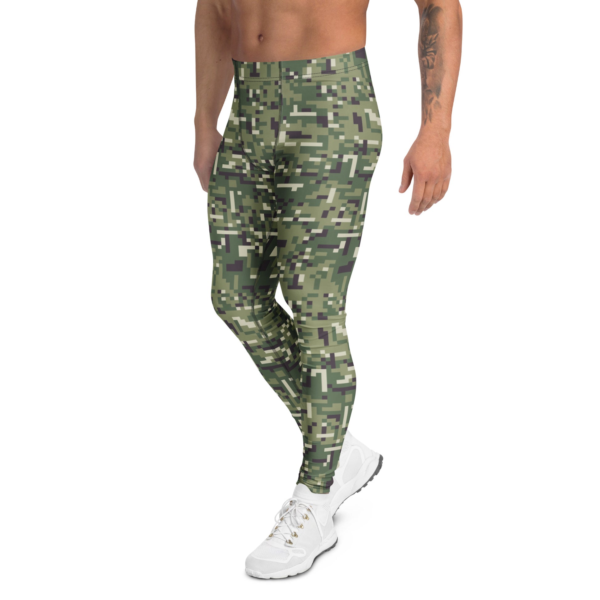 Durable Functional Comfortable Bold Pixelated Digital Camouflage Print Men's Leggings for Activewear