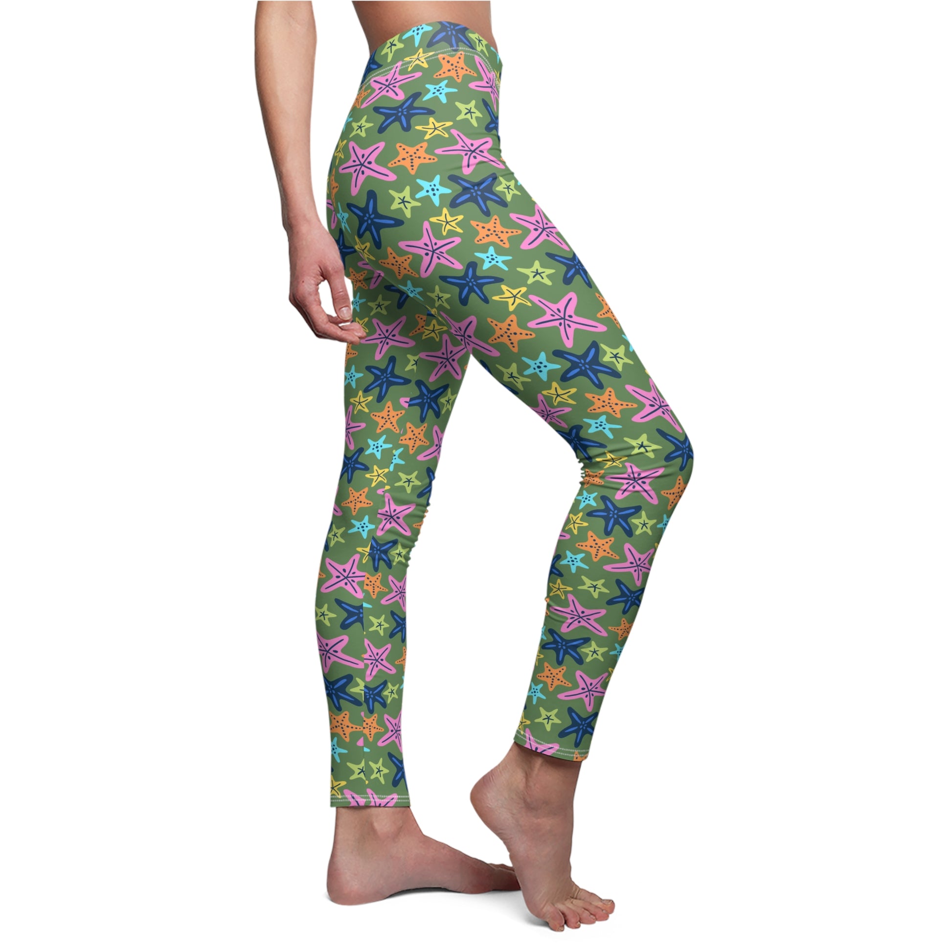 Elegant Bold Bohemian Colorful Starfish Printed Leggings for Casual Wear