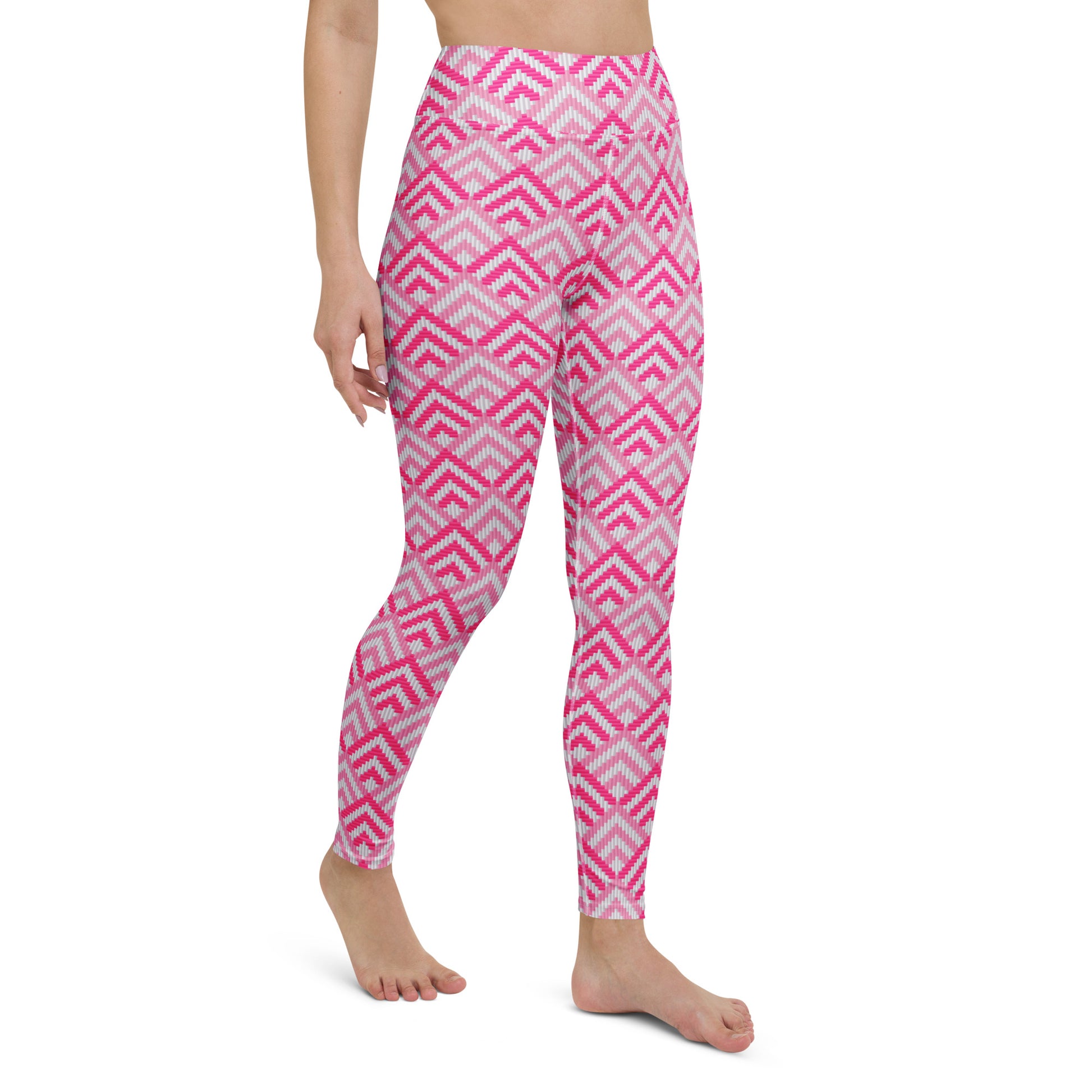 Elegant Bold Comfortable Athletic Yoga Leggings Pink Chevron Zigzag Print for Activewear