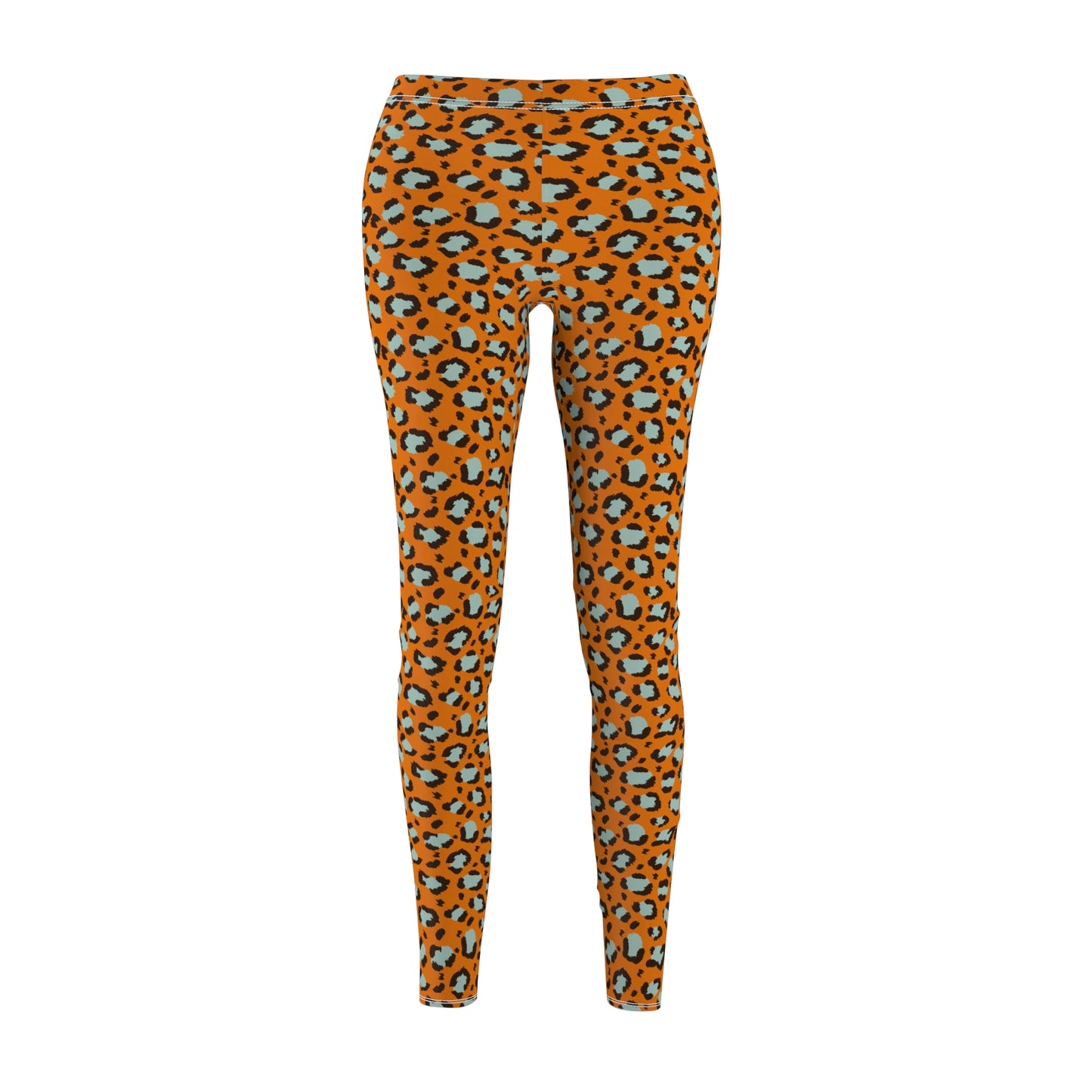 Orange leopard print leggings with black and gray spots, shown on a plain white background. Elegant Bold Orange Leopard Print Women's Casual Leggings