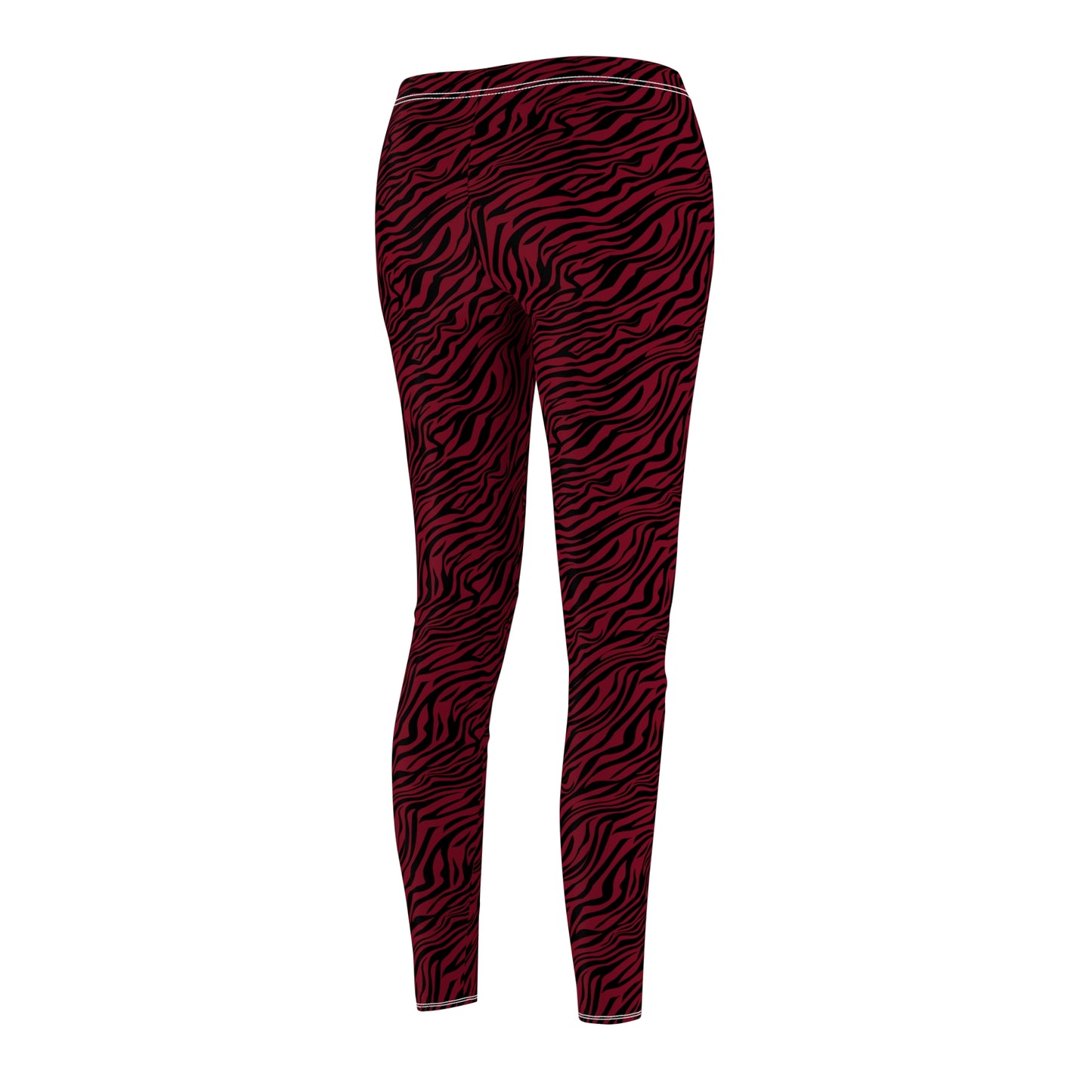 Red and black zebra print leggings shown on a ghost mannequin against a plain white background. Elegant Comfortable Bold Red Zebra Print Women's Casual Leggings
