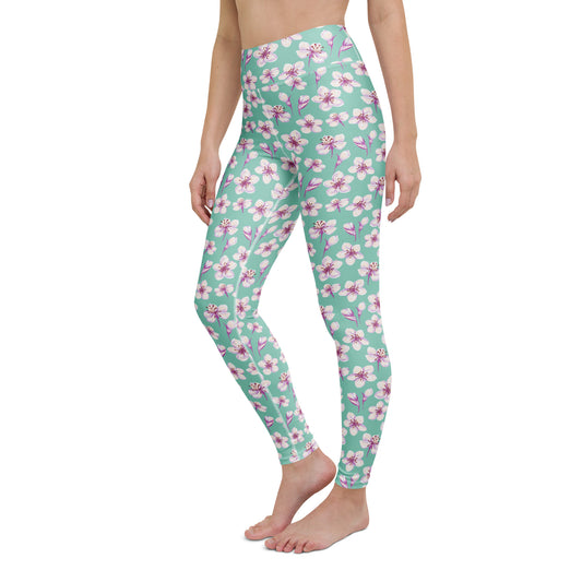 Elegant Comfortable Yoga Leggings Cherry Blossom Flowers for Activewear
