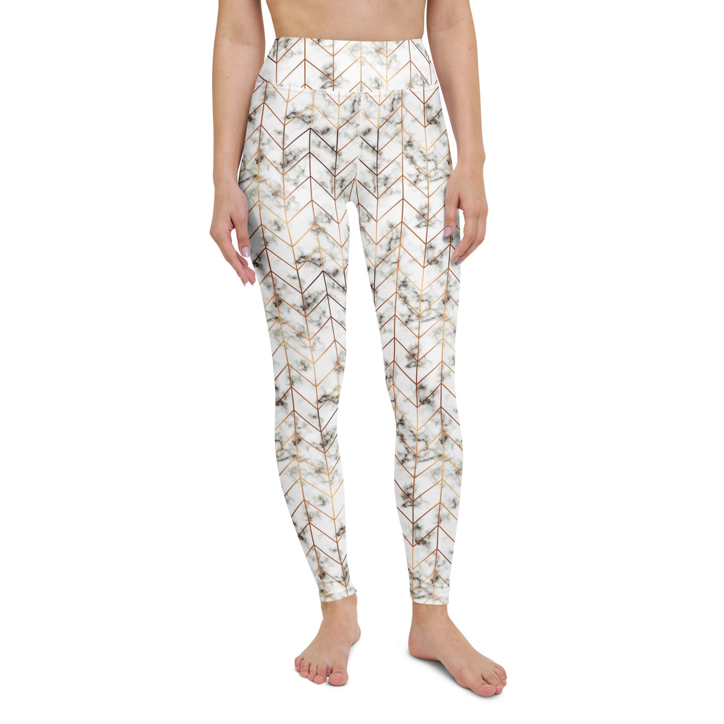 Elegant Rose Gold Chevron Marble Pattern Yoga Leggings for Activewear