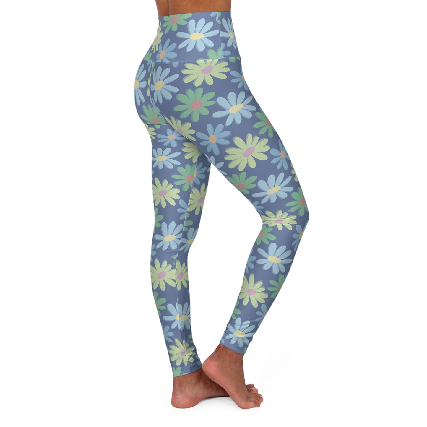 Elegant Women's High-Waist Yoga Leggings Daisy Flowers Pastel Floral for Casual Wear