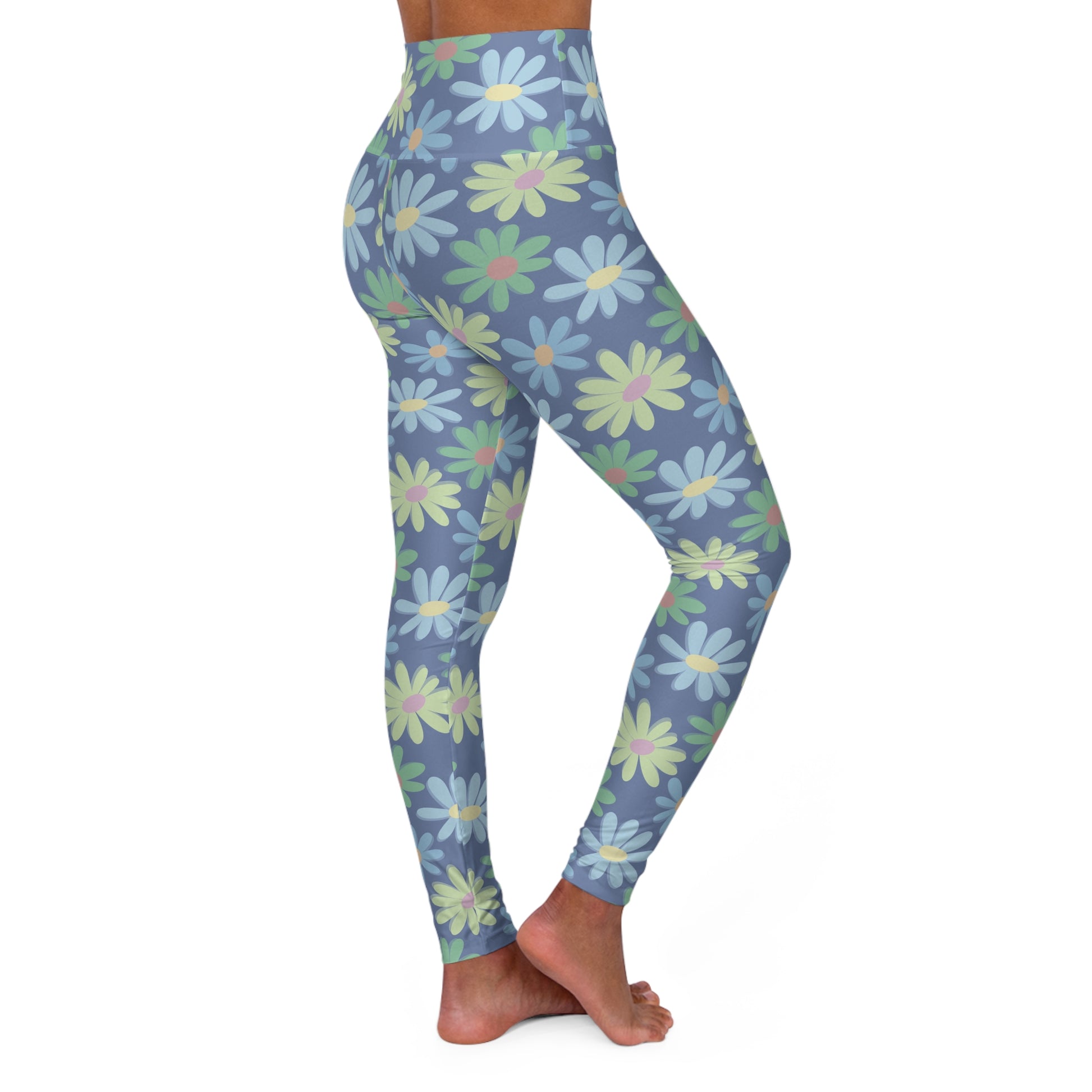 Elegant Women's High-Waist Yoga Leggings Daisy Flowers Pastel Floral for Casual Wear