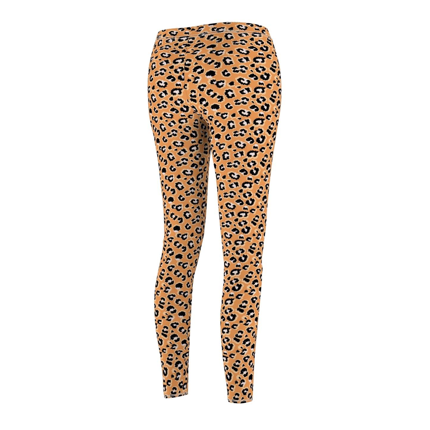 A pair of high-waisted leggings with an all-over leopard print pattern in tan, black, and brown, shown against a plain white background. Fashion-Forward Leopard Leggings for Women