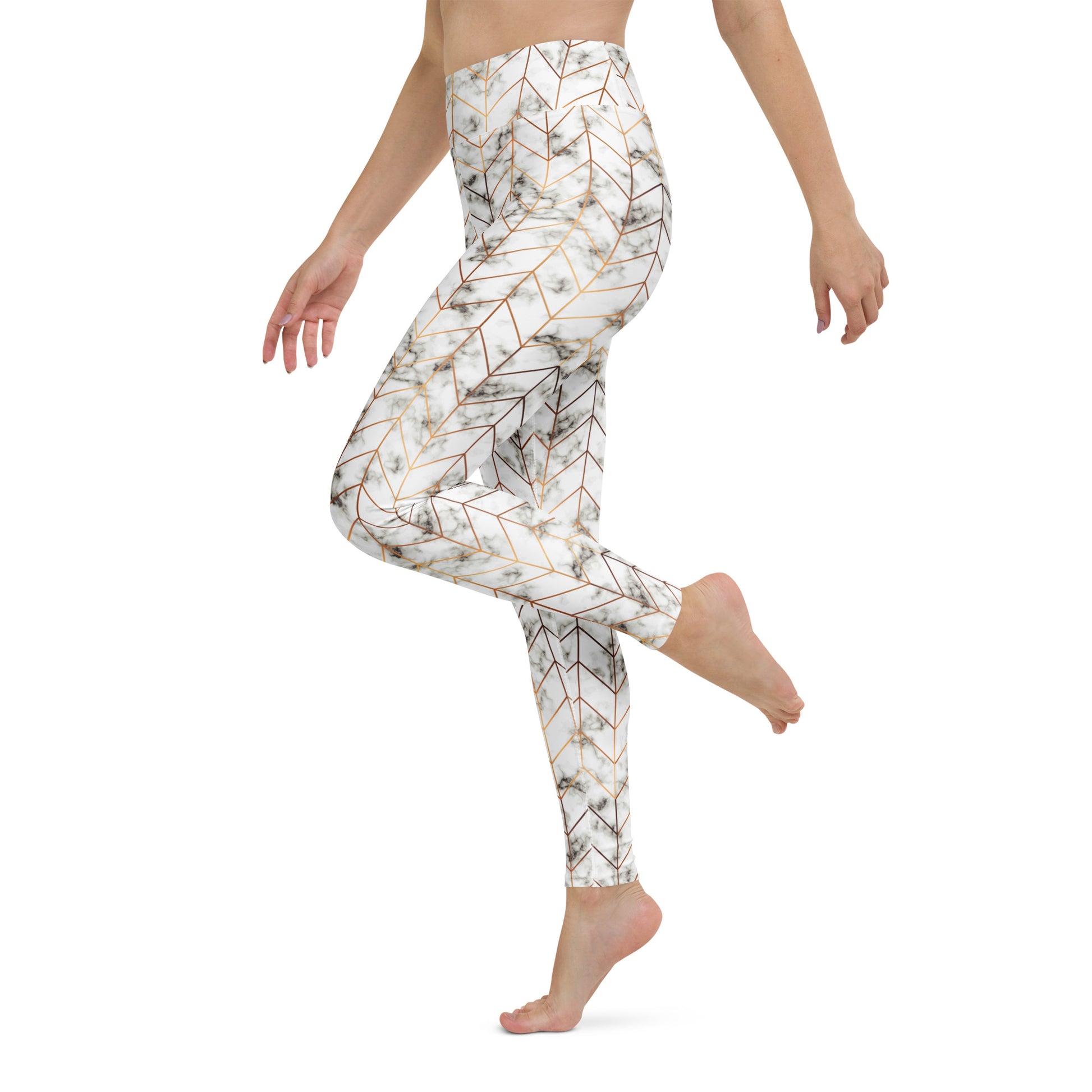 Fashionable Rose Gold Chevron Marble Pattern Yoga Leggings for Activewear