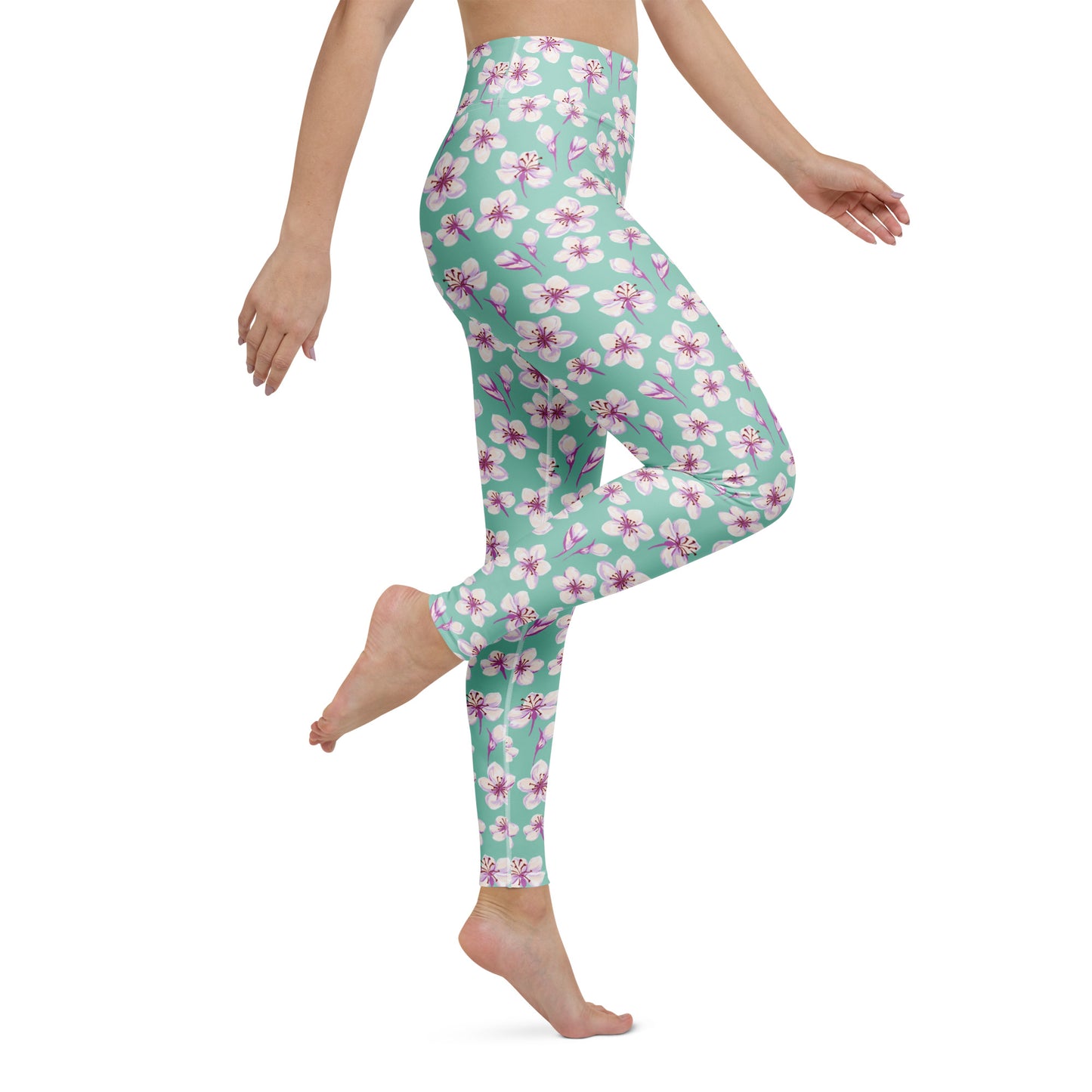 Flexible Comfortable Yoga Leggings Cherry Blossom Flowers for Activewear