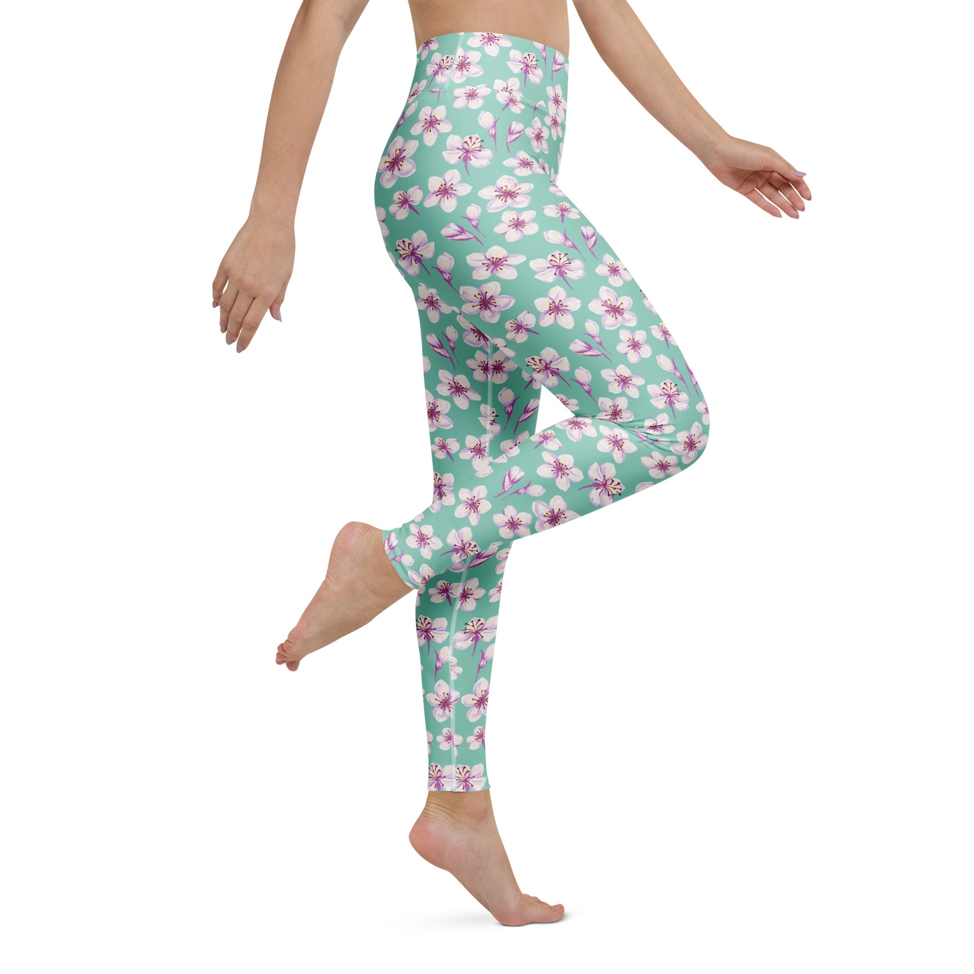 Flexible Comfortable Yoga Leggings Cherry Blossom Flowers for Activewear