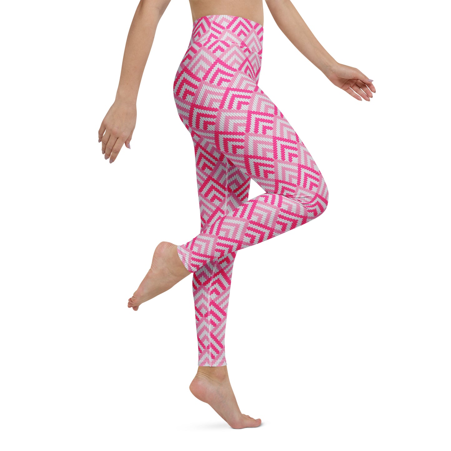 High-Performance Bold Comfortable Athletic Yoga Leggings Pink Chevron Zigzag Print