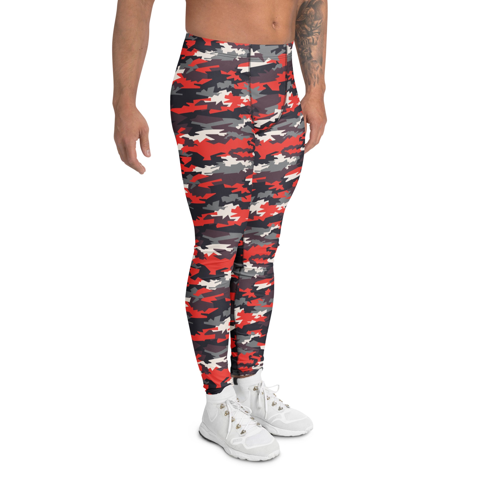 High-Quality Men’s Performance Leggings in Bold Red Camo for Activewear