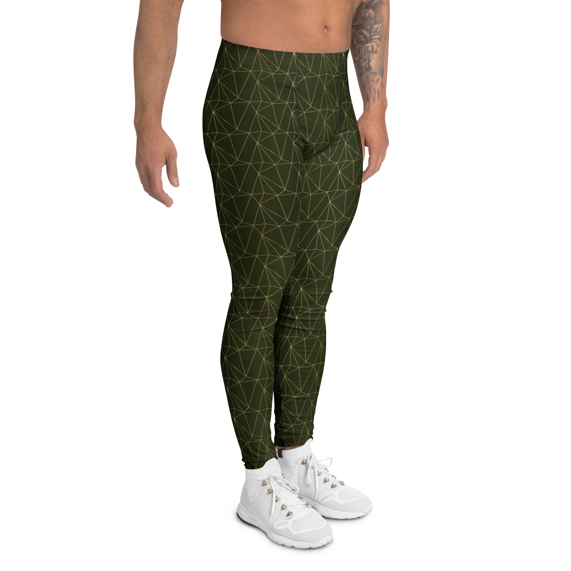 High-Quality Triangle Mosaic Golden Lines Luxury Men's Athletic Leggings for Activewear