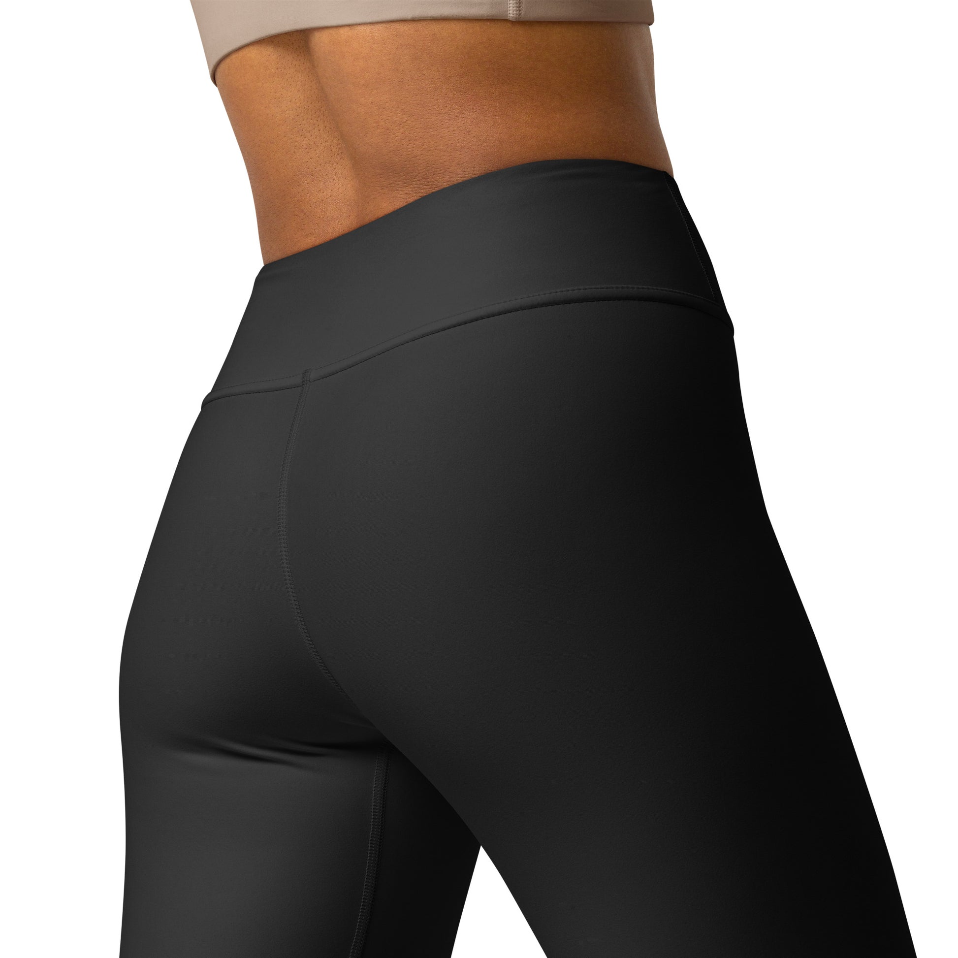 Black leggings worn by a person on a white background Minimalist Comfortable Bold Plain Solid Color Black Pearl Yoga Leggings