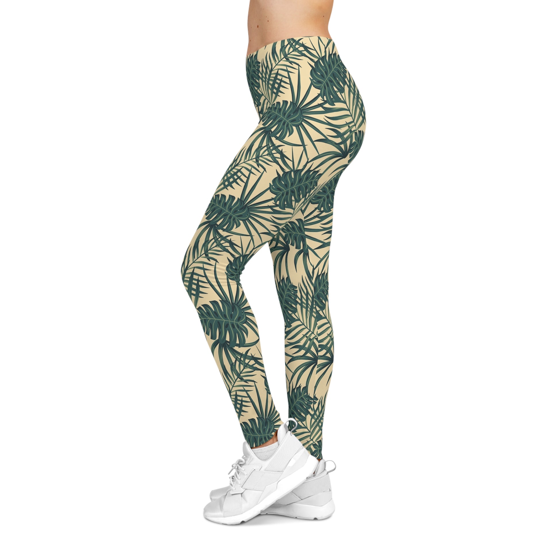 Modern Bold Comfortable Tropical Palm Leaf Print Women's Casual Leggings Activewear