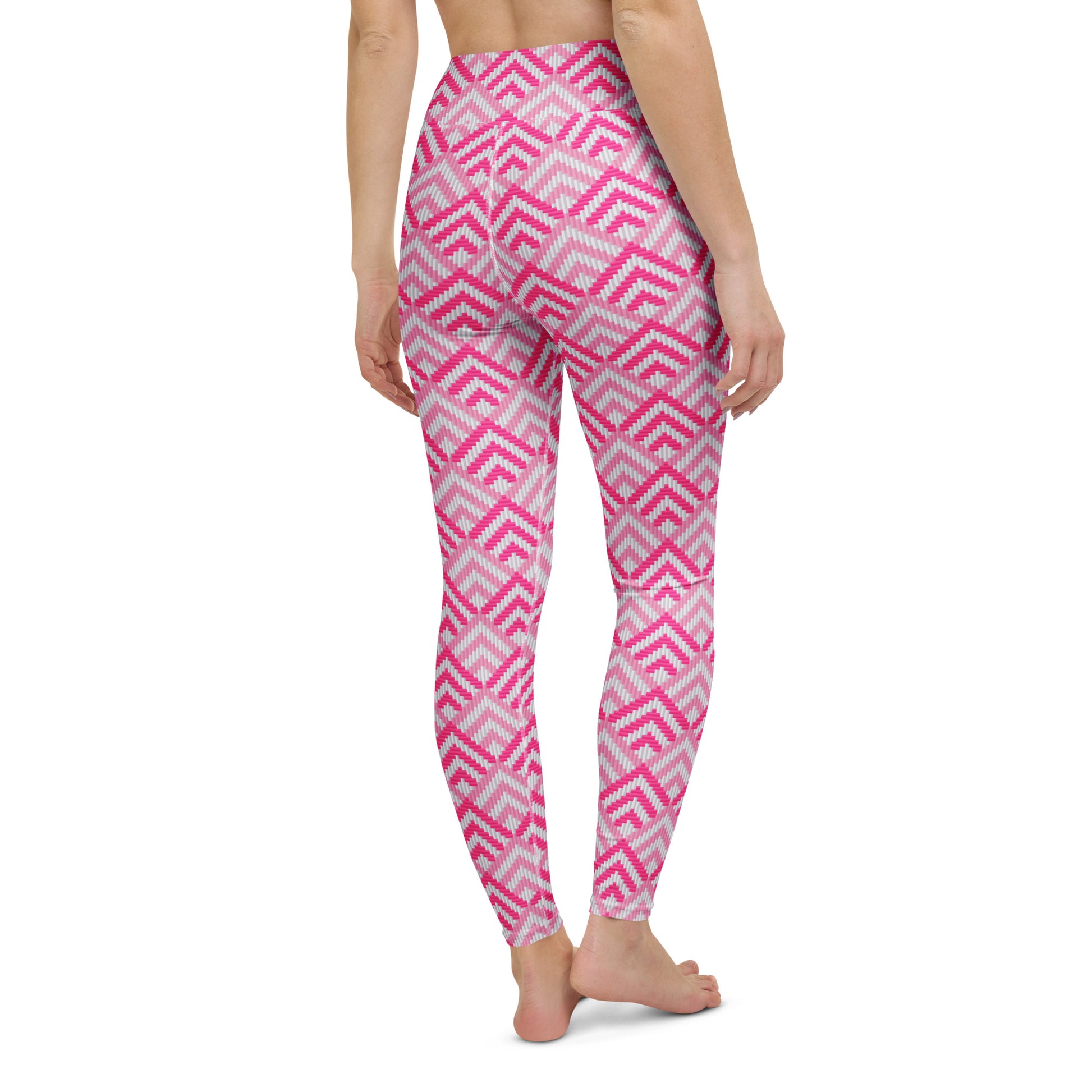 Premium Bold Comfortable Athletic Yoga Leggings Pink Chevron Zigzag Print