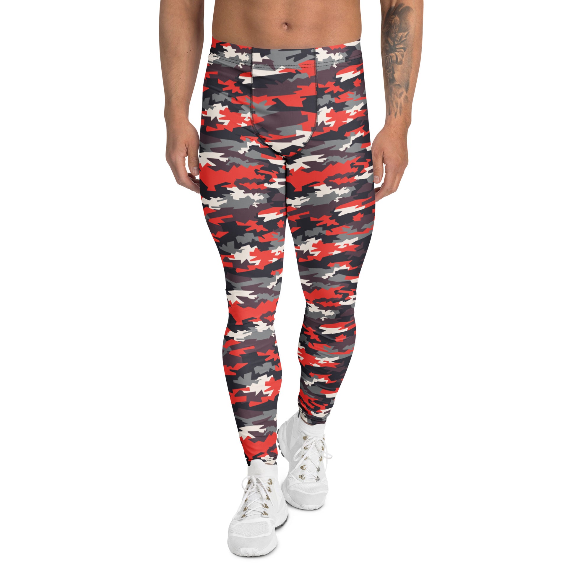 Premium Men’s Performance Leggings in Bold Red Camo for Activewear