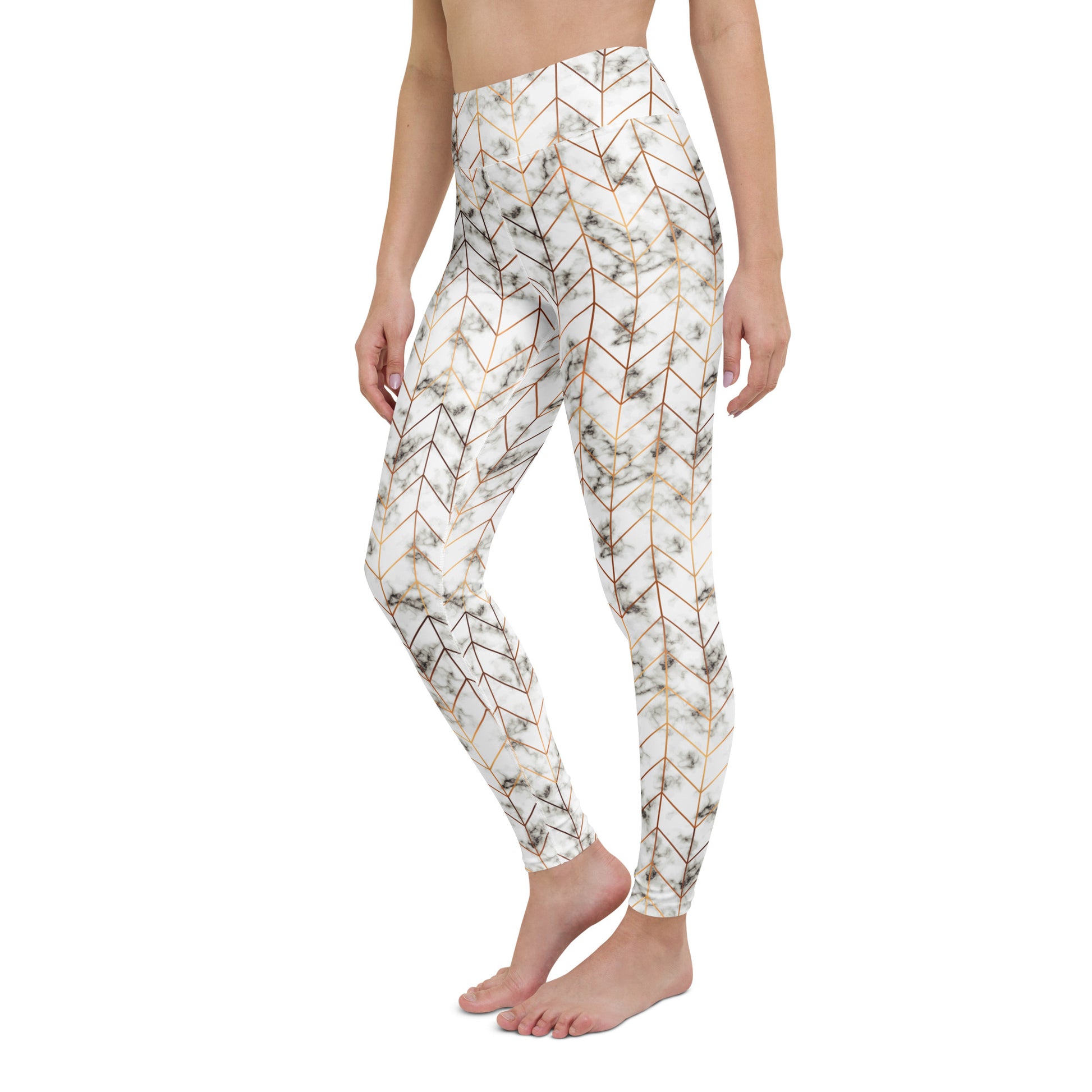 Rose Gold Chevron Marble Pattern Yoga Leggings for Activewear