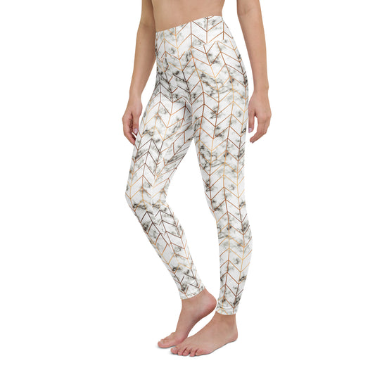 Rose Gold Chevron Marble Pattern Yoga Leggings for Activewear
