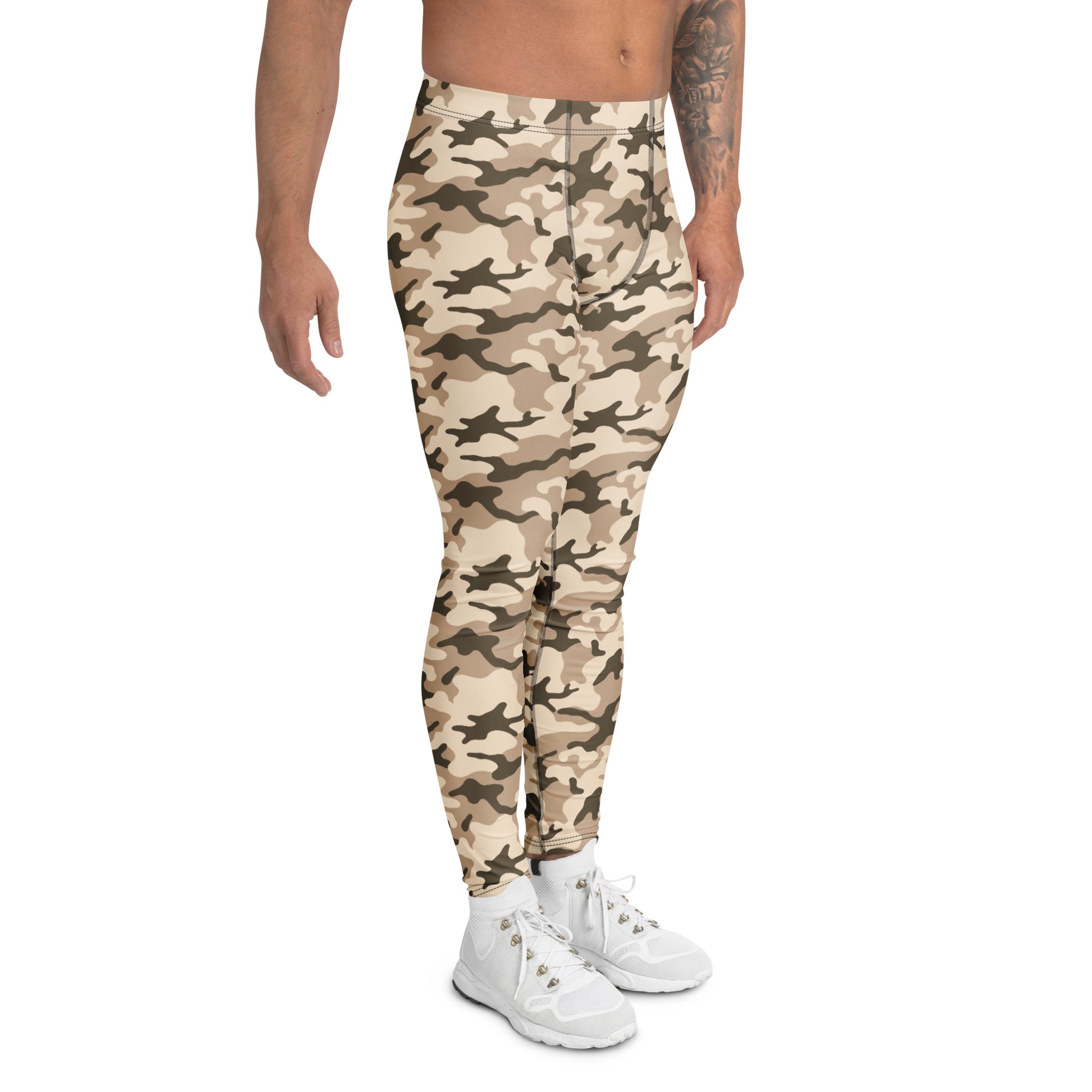 Sleek Comfortable Bold Desert Camo Pattern Men's Athletic Leggings for Activewear
