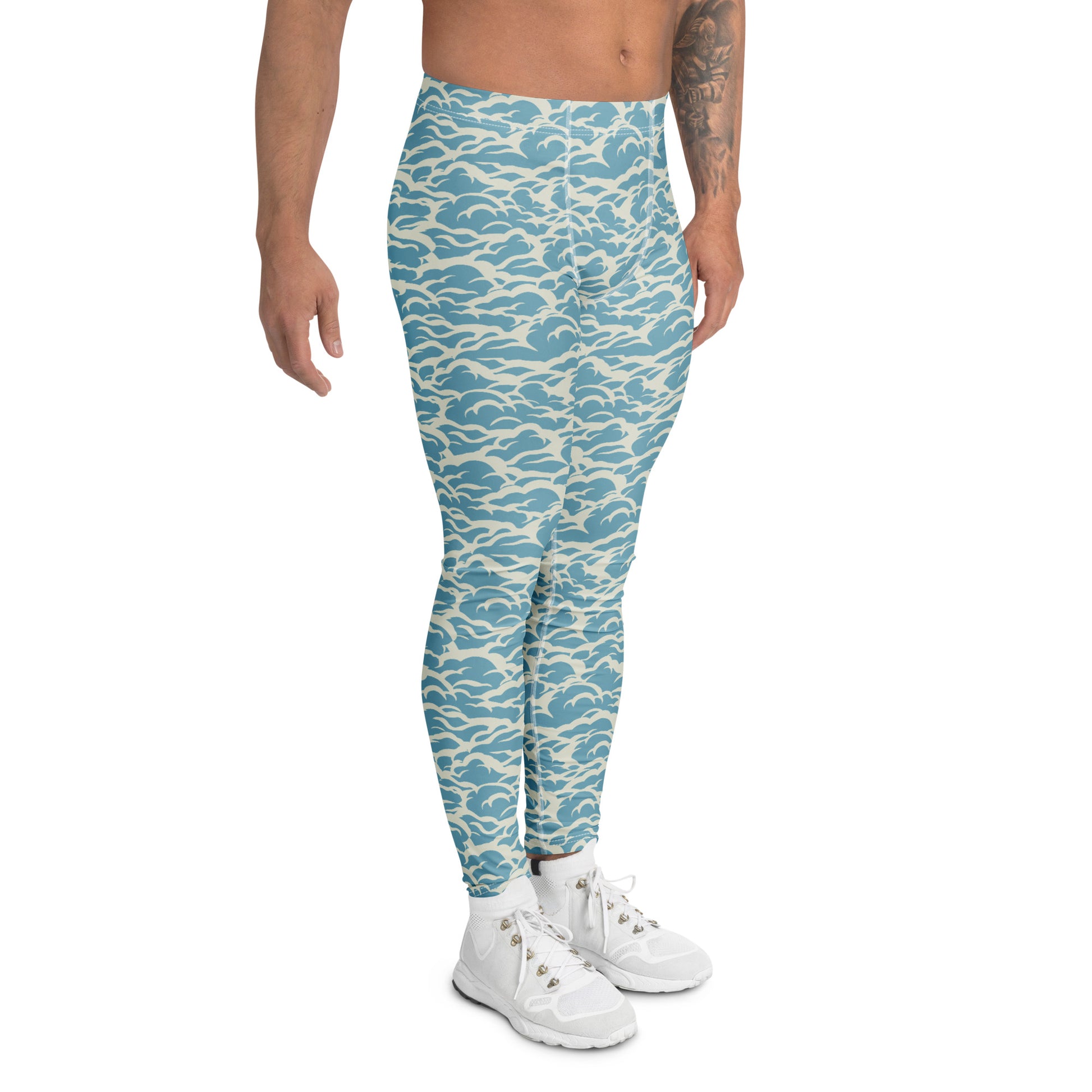 Stylish Blue Ocean Waves Men's Fitness Leggings for Active Wear