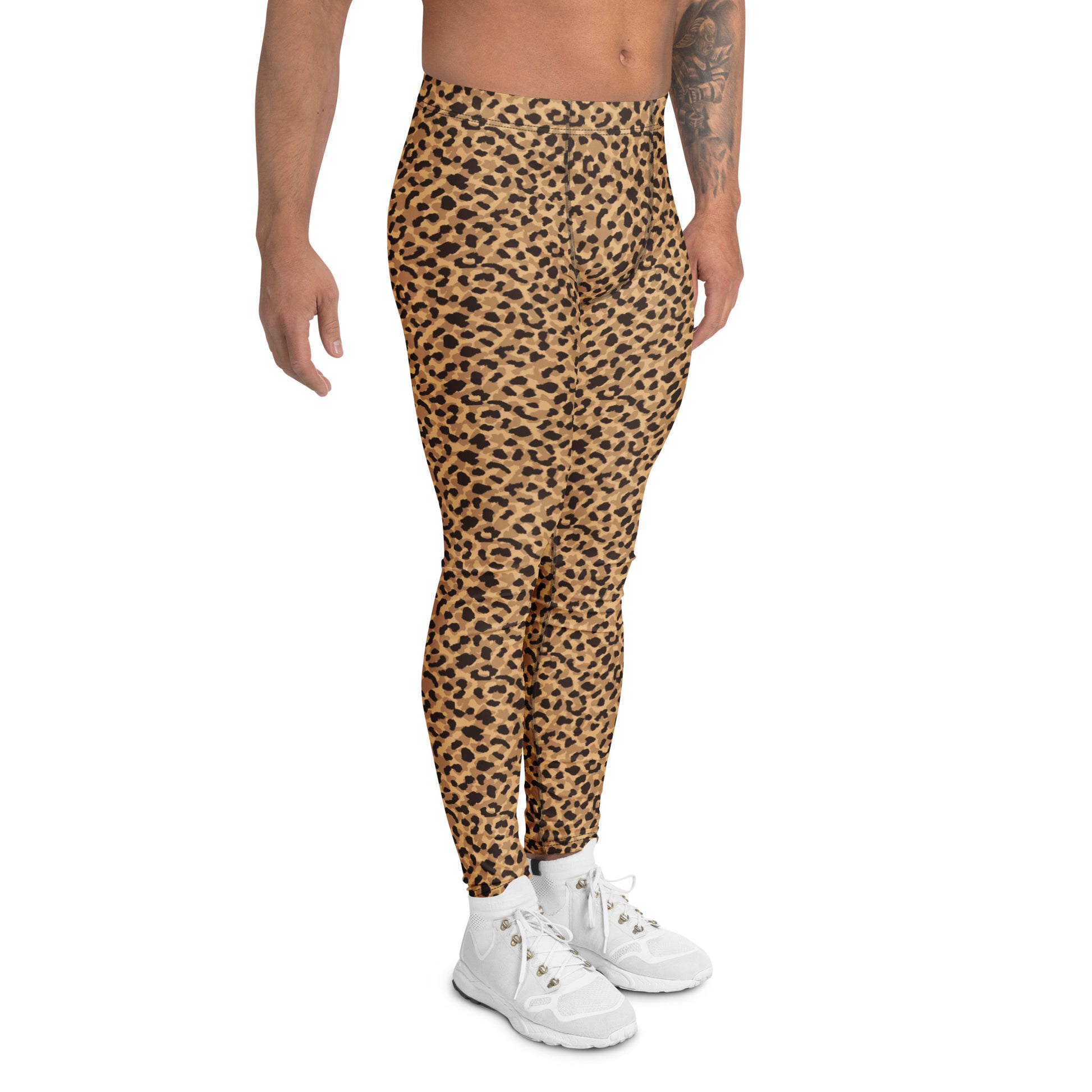 Stylish Bold Brown Leopard Print Men's Athletic Leggings for Active Wear