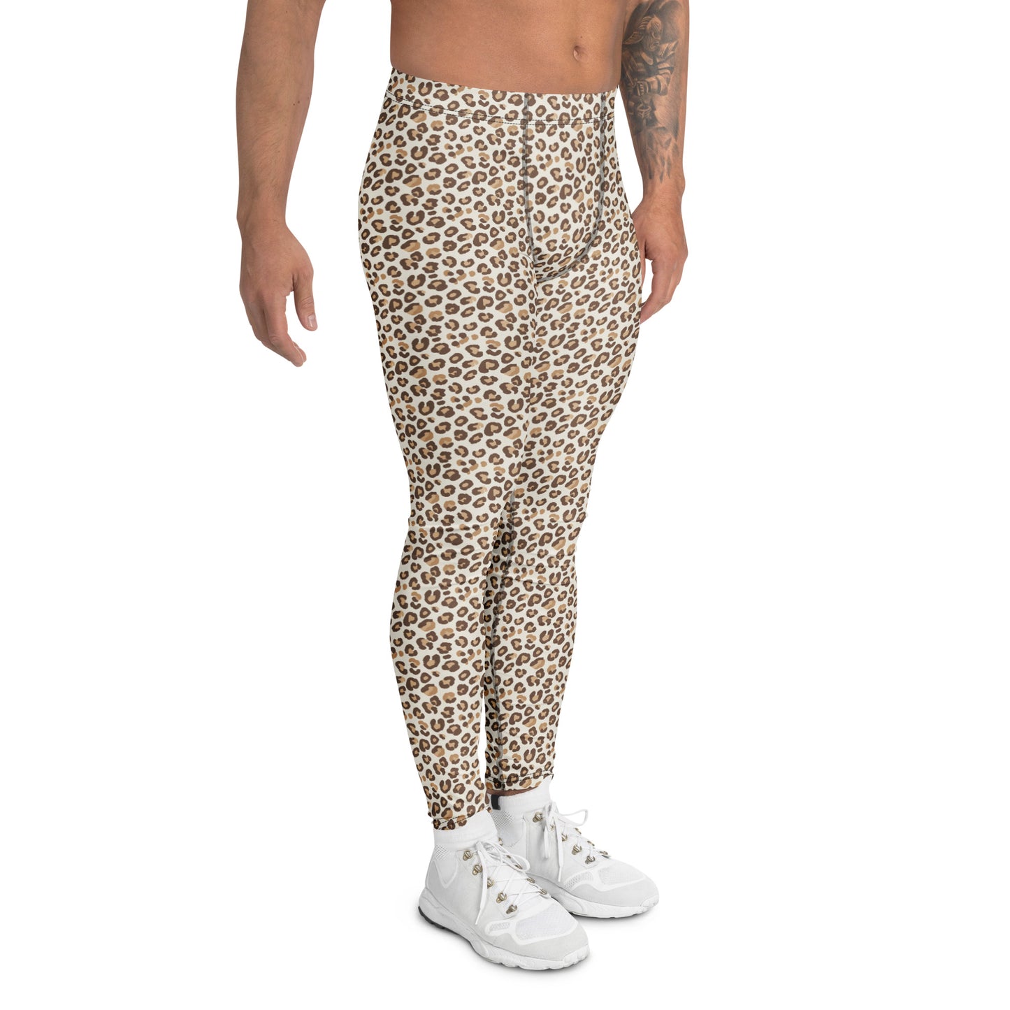 Stylish Bold Brown Leopard Print Men's Athletic Leggings for Activewear