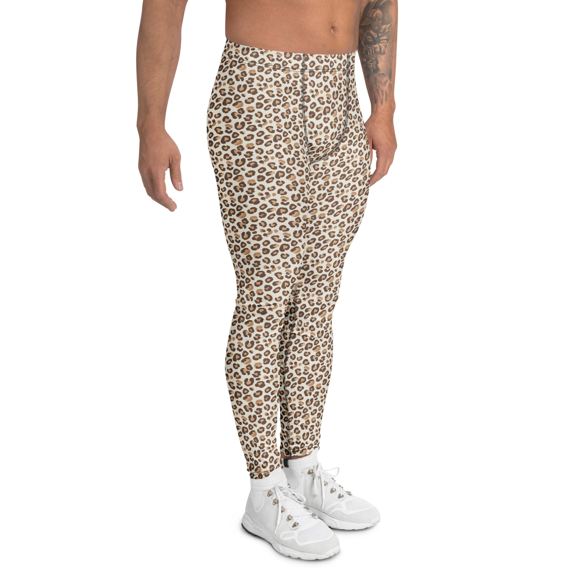 Stylish Bold Brown Leopard Print Men's Athletic Leggings for Activewear