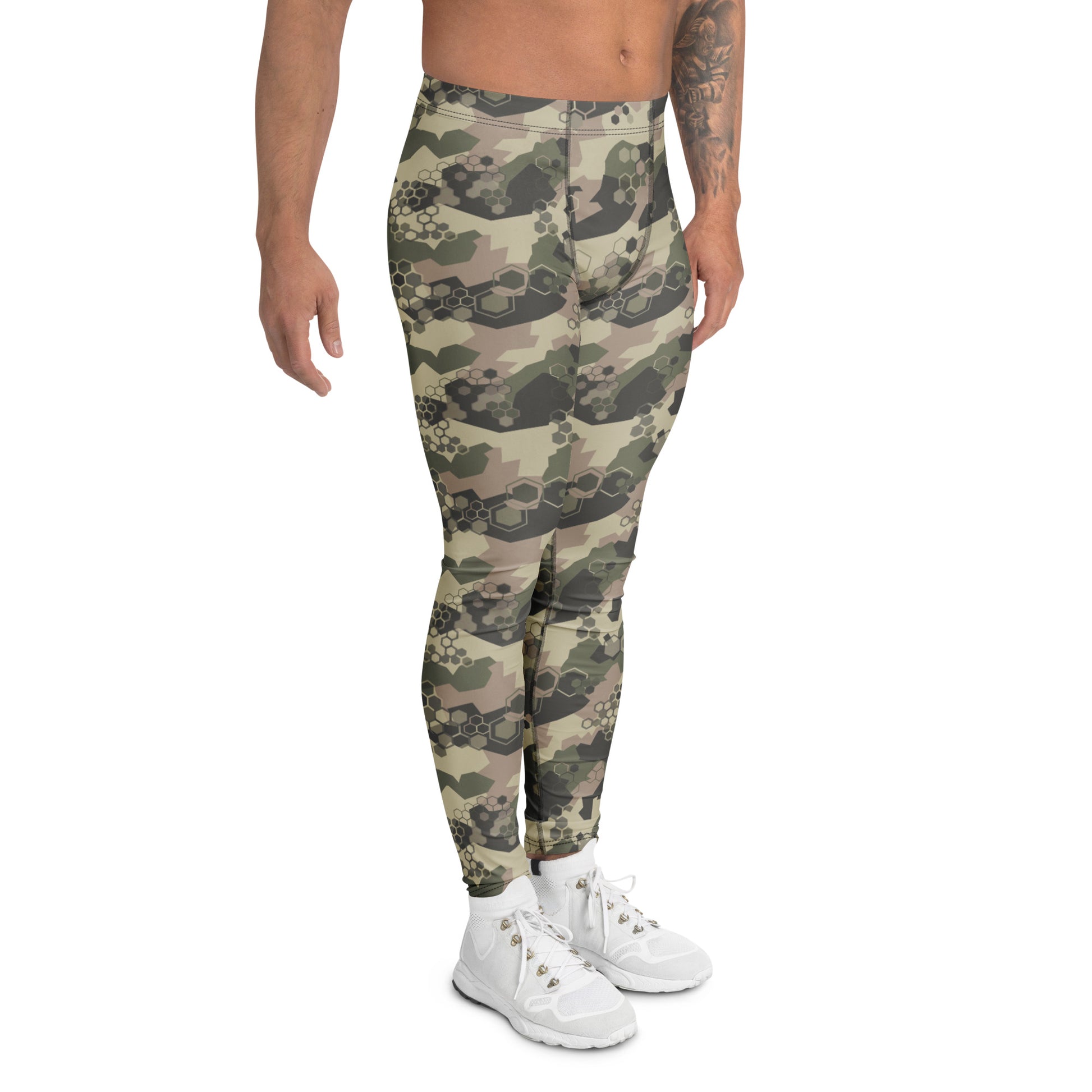 Stylish Bold Camouflage Print Geometric Hexagon Men's Athletic Leggings for Activewear