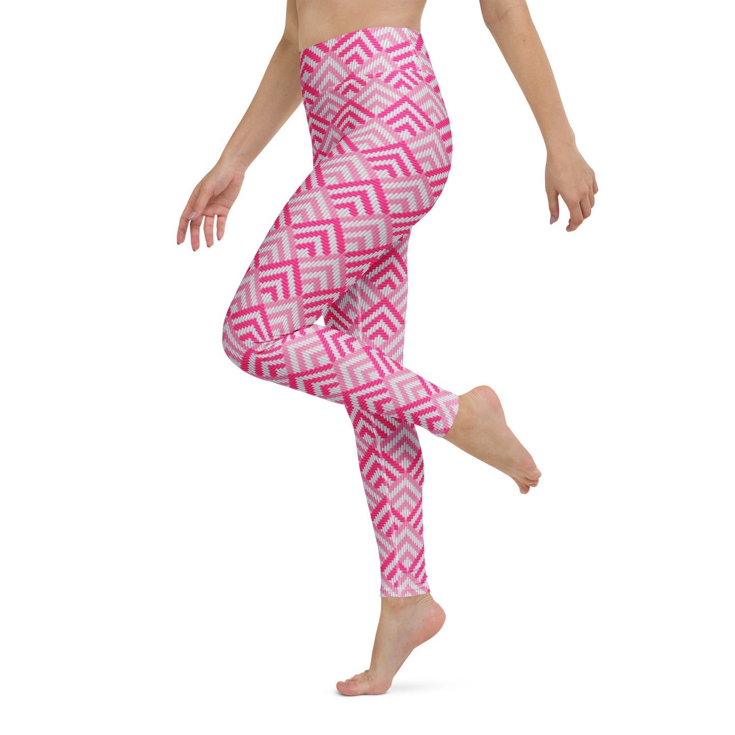 Stylish Bold Comfortable Athletic Yoga Leggings Pink Chevron Zigzag Print