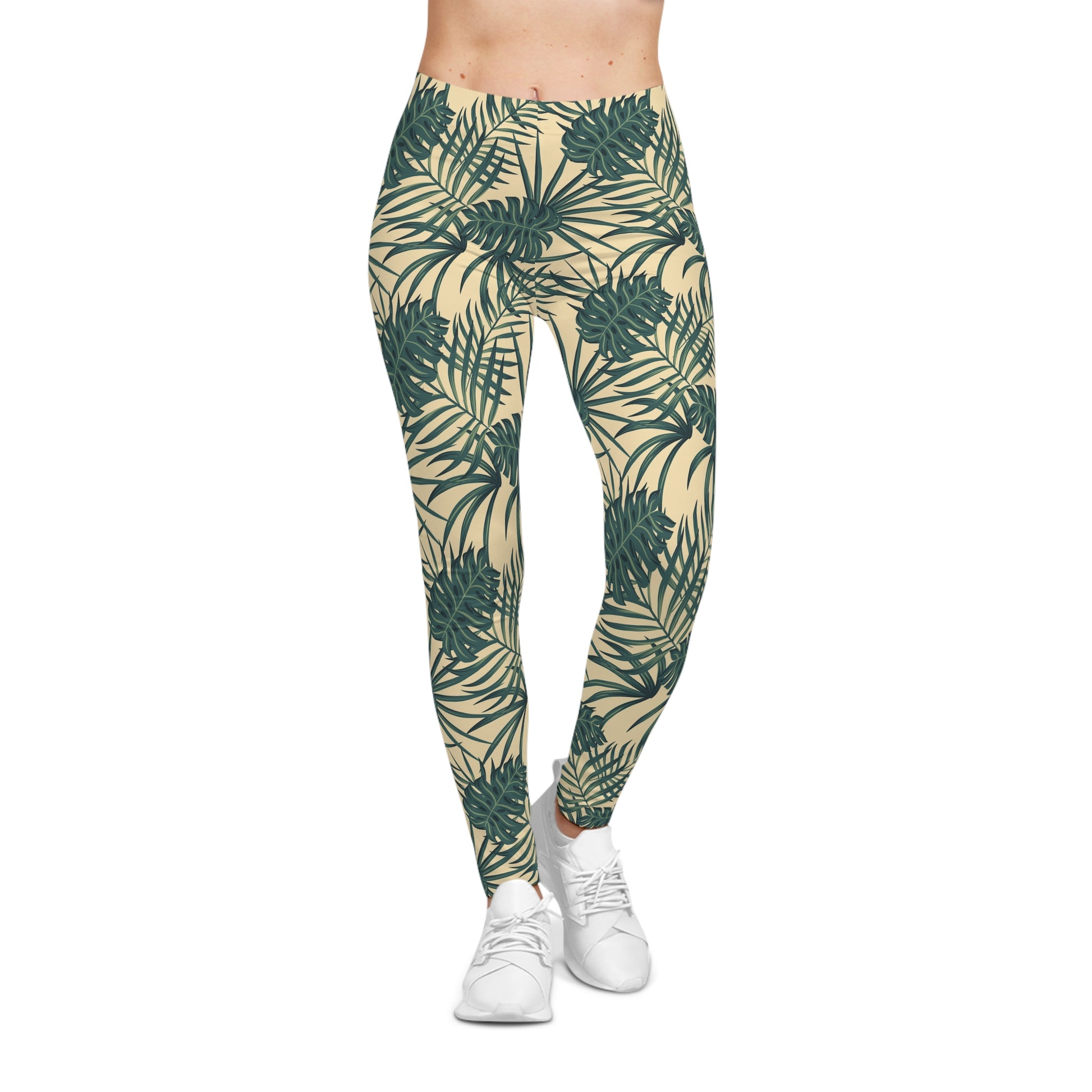 Stylish Bold Comfortable Tropical Palm Leaf Print Women's Casual Leggings Activewear