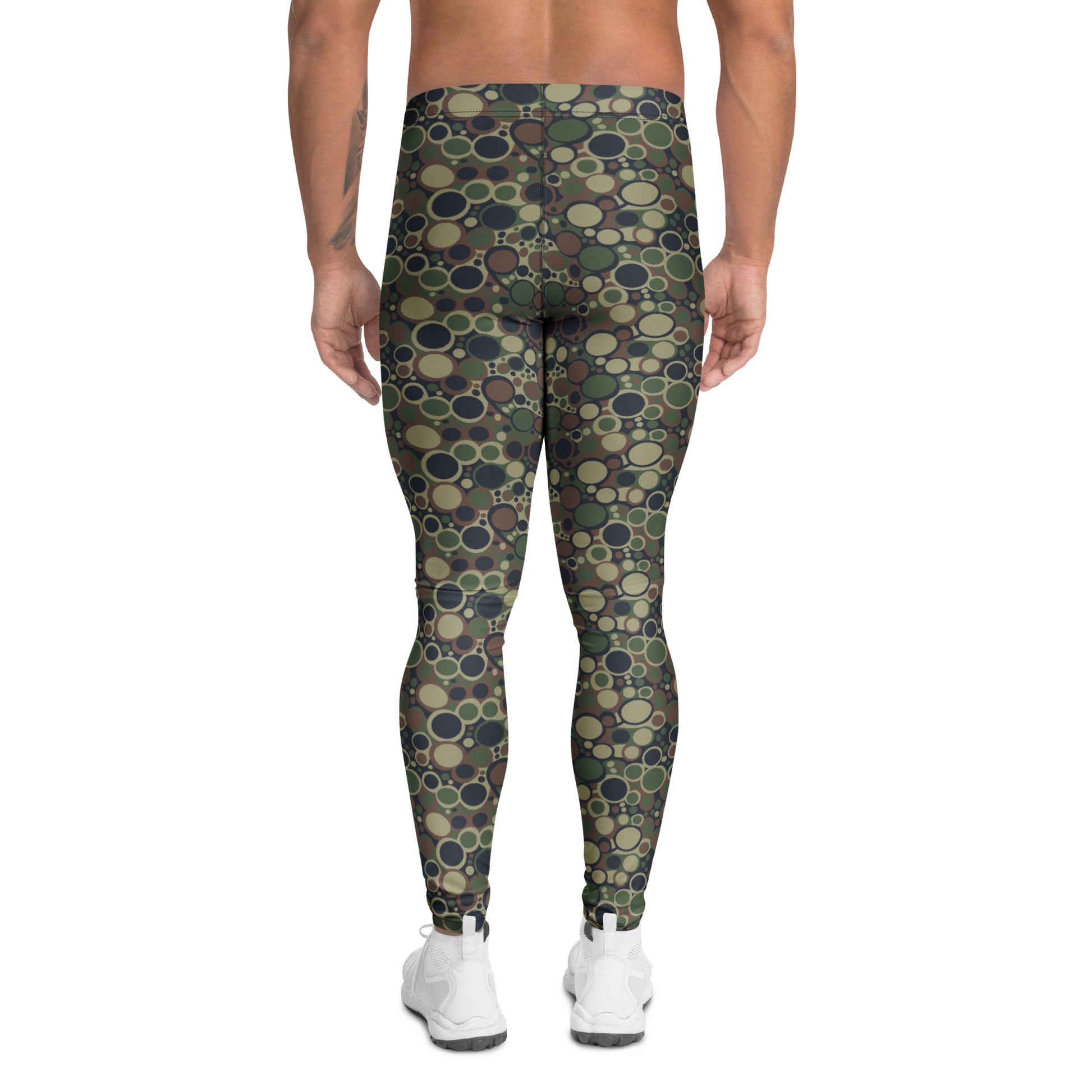 Stylish Bold Green Military Camo Bubble Print Men's Leggings for Activewear