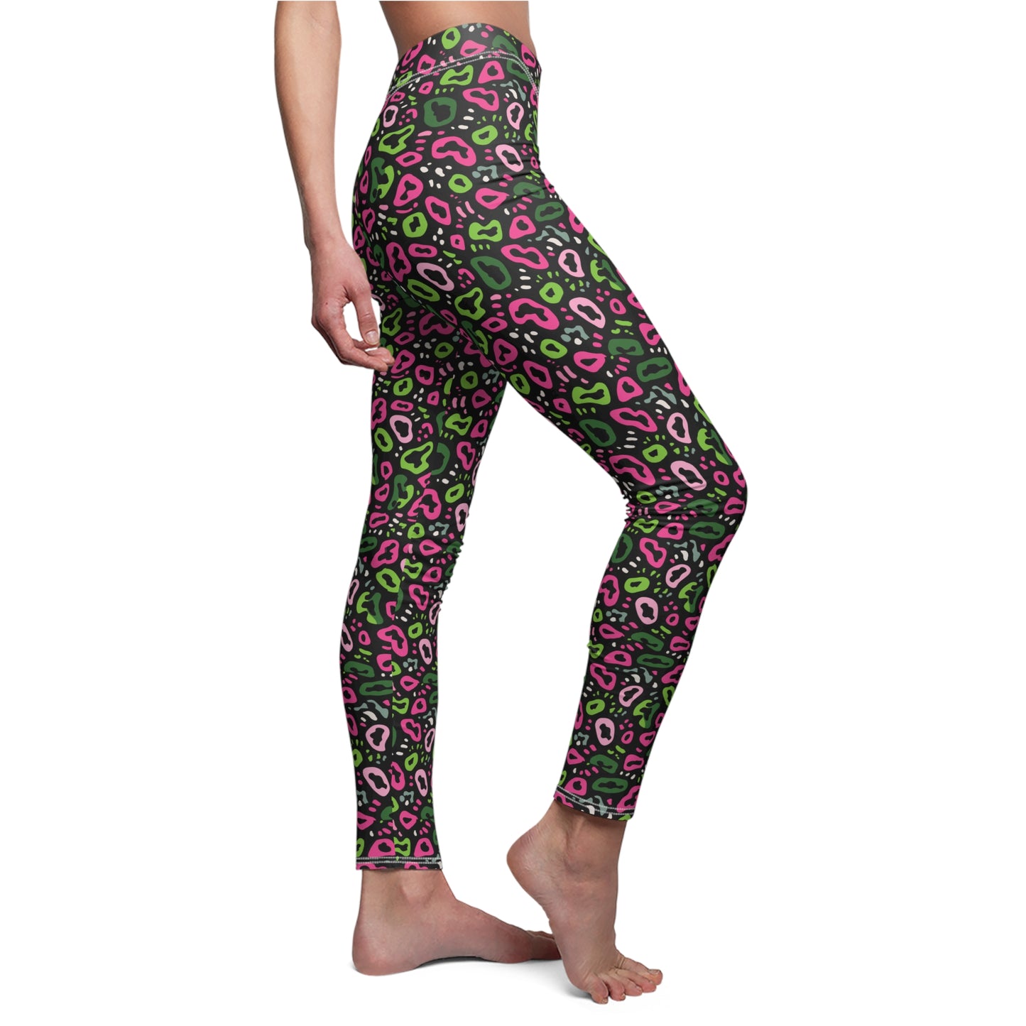 Stylish Bold Neon Pink and Green Leopard Print Leggings for Casual Wear