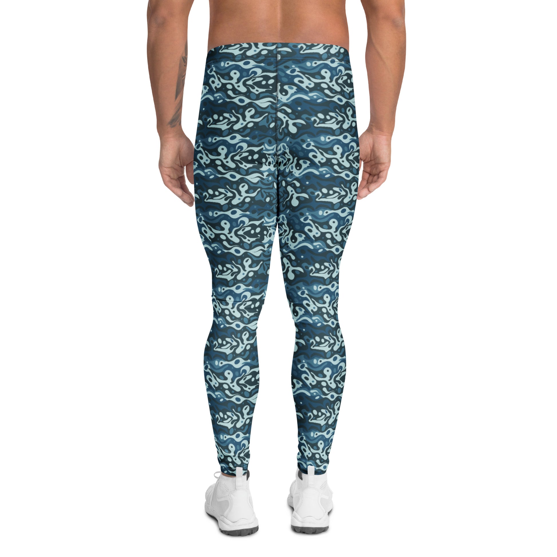 Stylish Comfortable Bold Blue Navy Camouflage Print Men's Leggings for Activewear