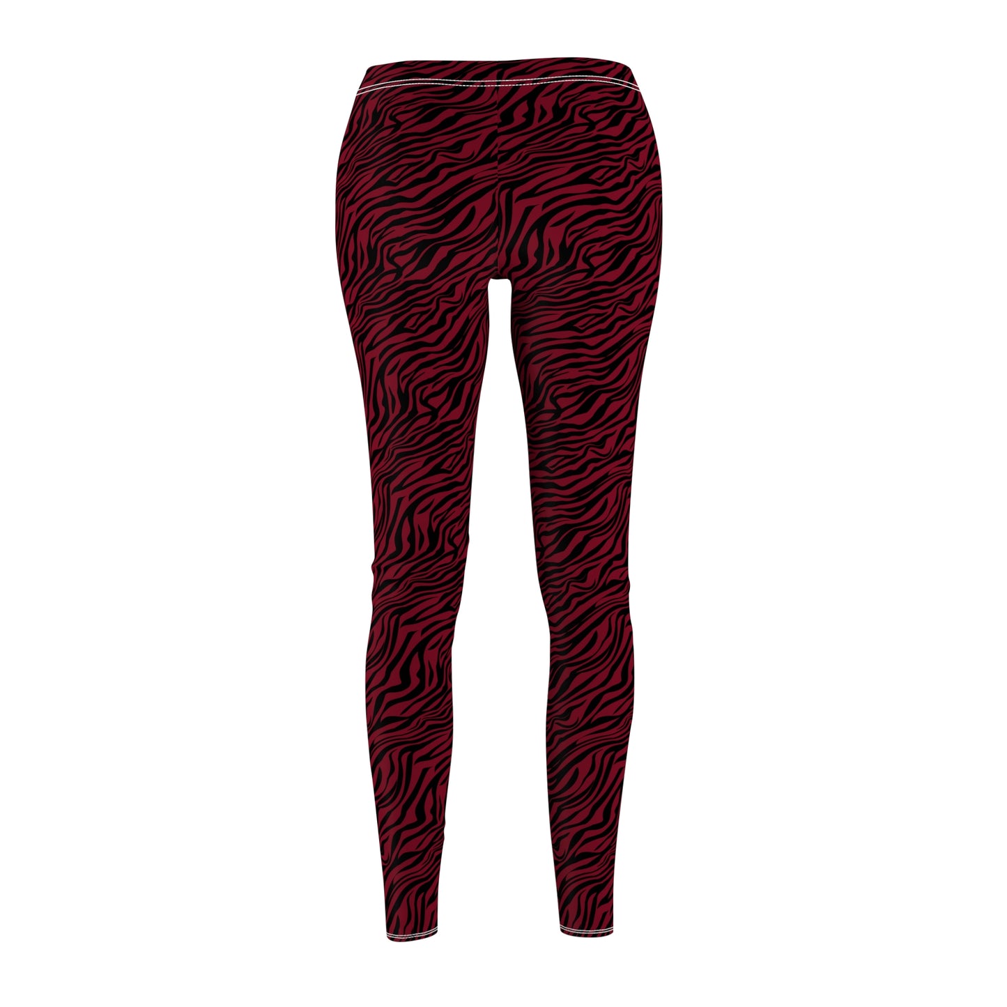 Red and black zebra print leggings shown on a plain white background. Stylish Comfortable Bold Red Zebra Print Women's Casual Leggings