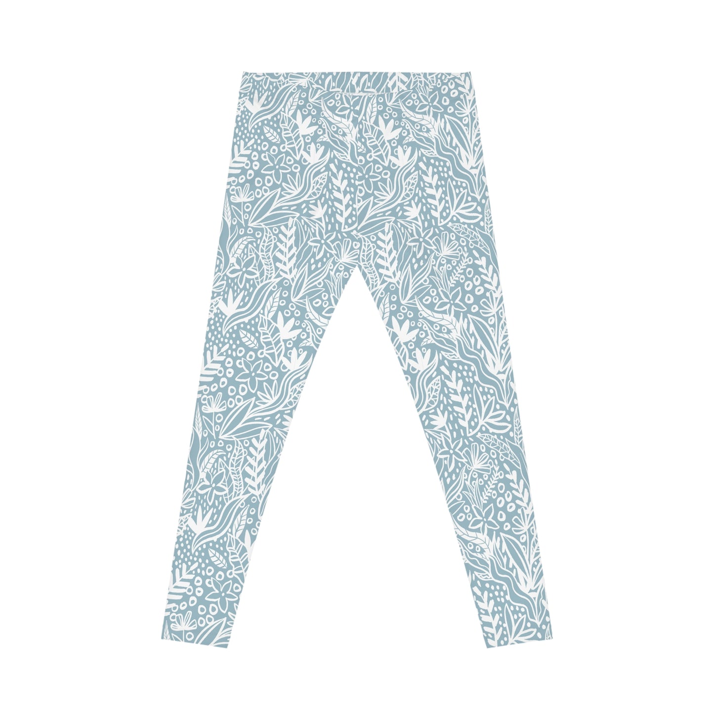 Stylish Comfortable Bold Women's Casual Leggings Blue Botanical Floral Elegant Activewear