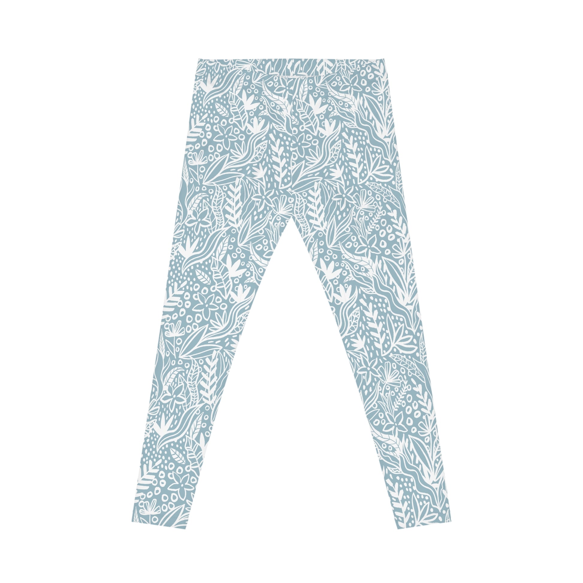 Stylish Comfortable Bold Women's Casual Leggings Blue Botanical Floral Elegant Activewear