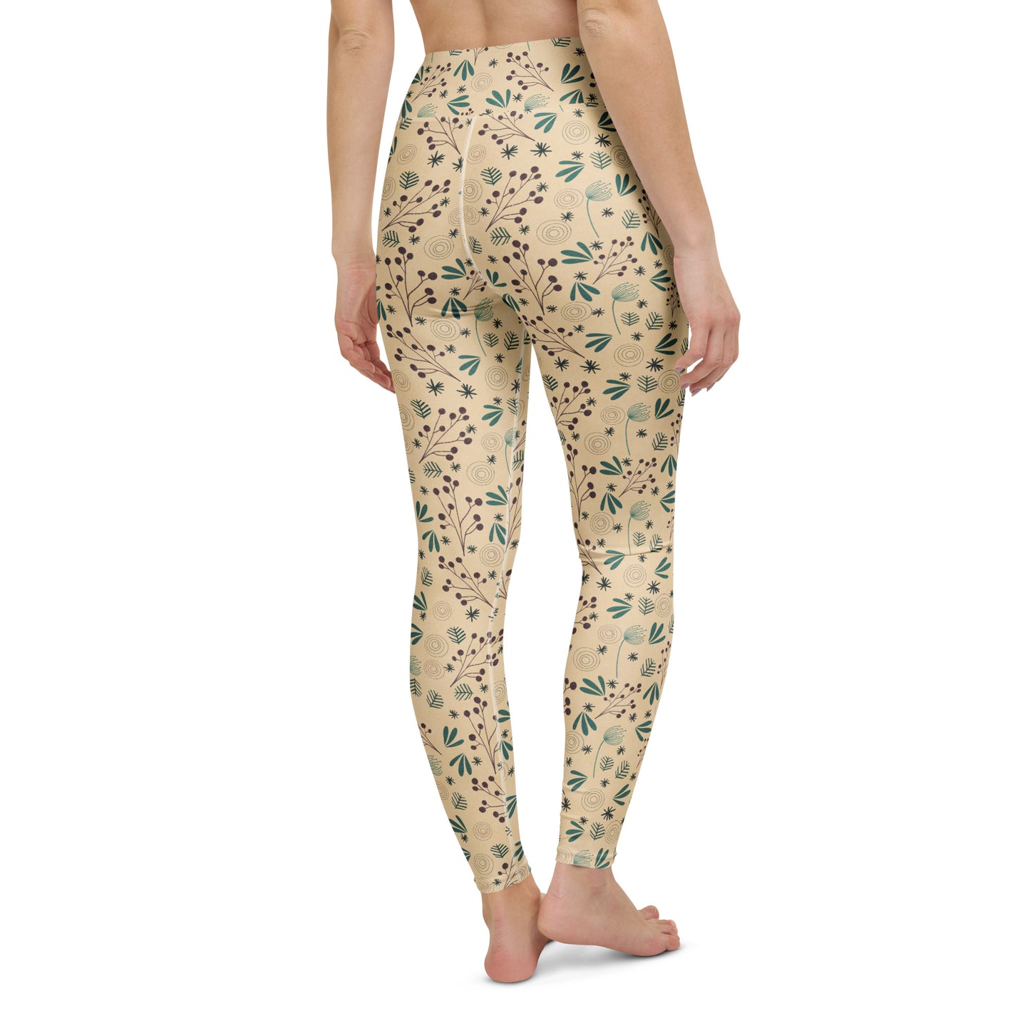 Stylish Comfortable Botanical Beige Floral Yoga Leggings Activewear