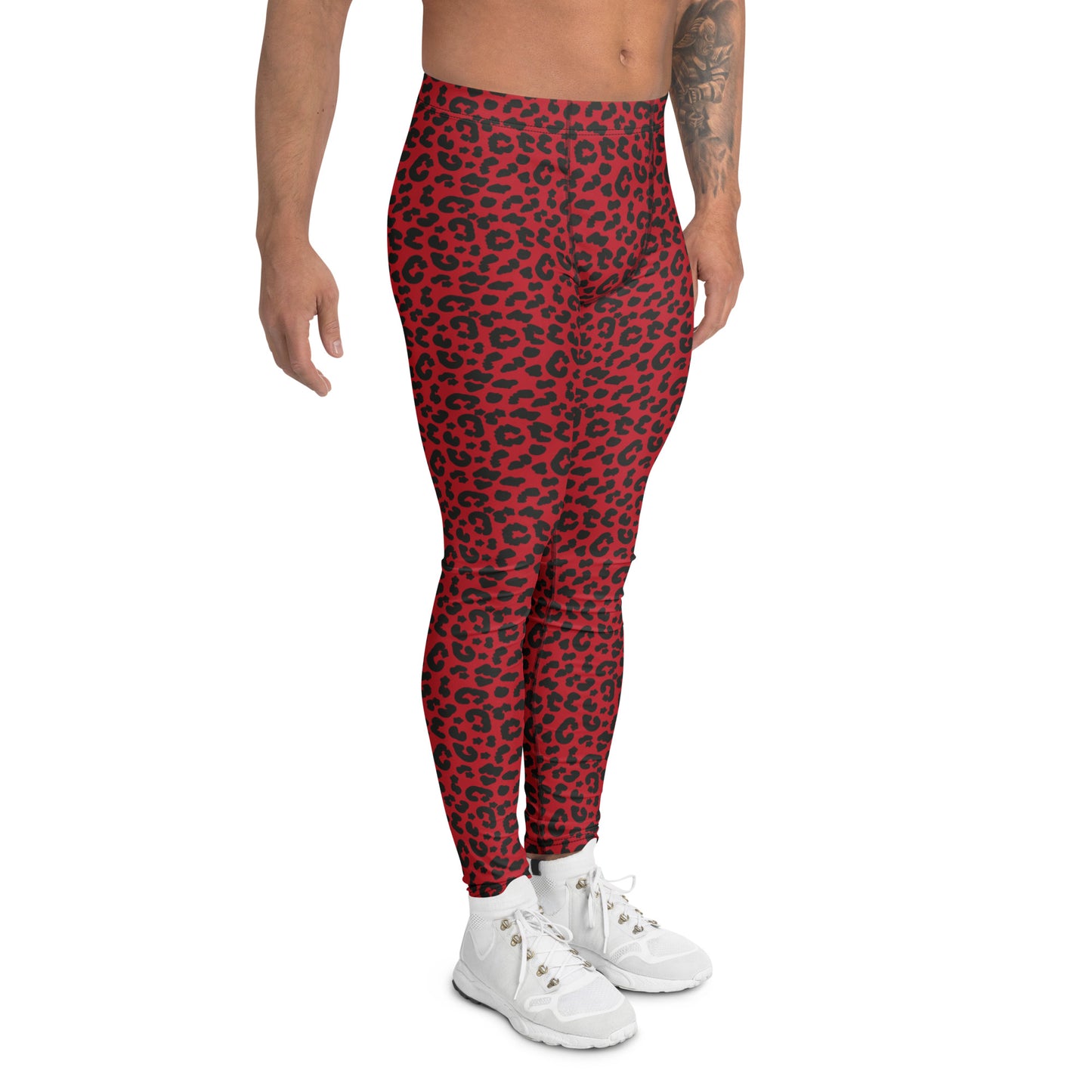 Stylish Comfortable Men's Workout Leggings Bold Red Leopard Print for Activewear